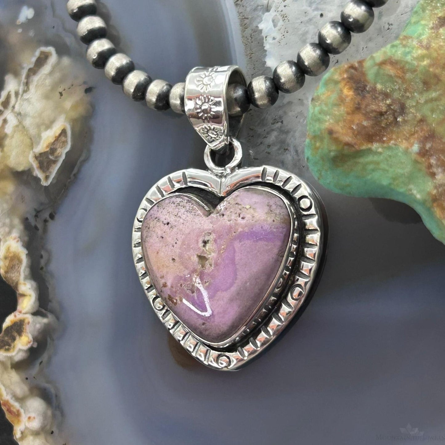Sterling Silver Southwestern Style Phosphosiderite Heart Pendant For Women