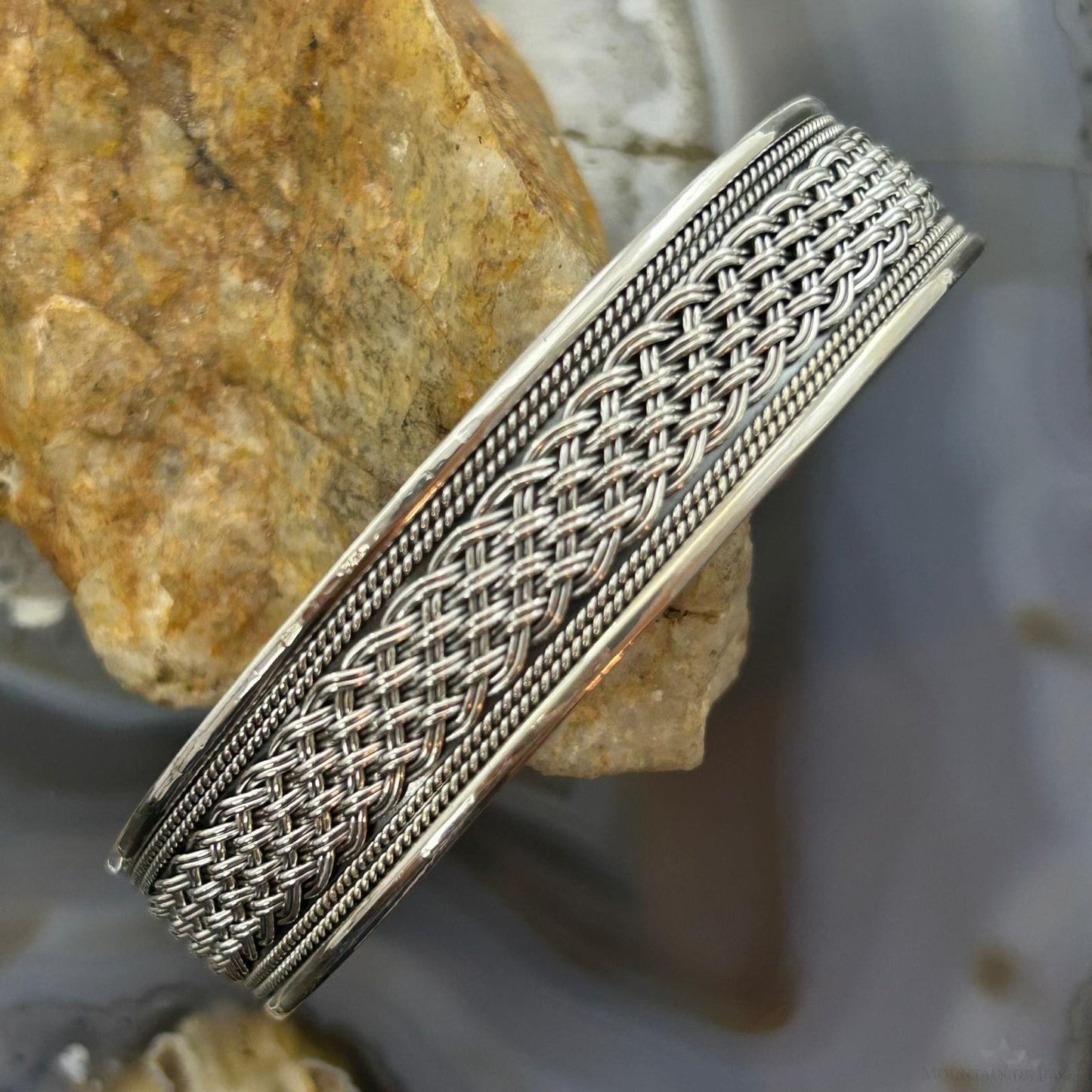 Sterling Silver Woven Flexible & Adjutable Decorated Fashion Bracelet For Women