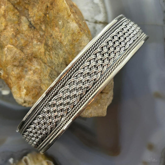 Sterling Silver Woven Flexible & Adjutable Decorated Fashion Bracelet For Women