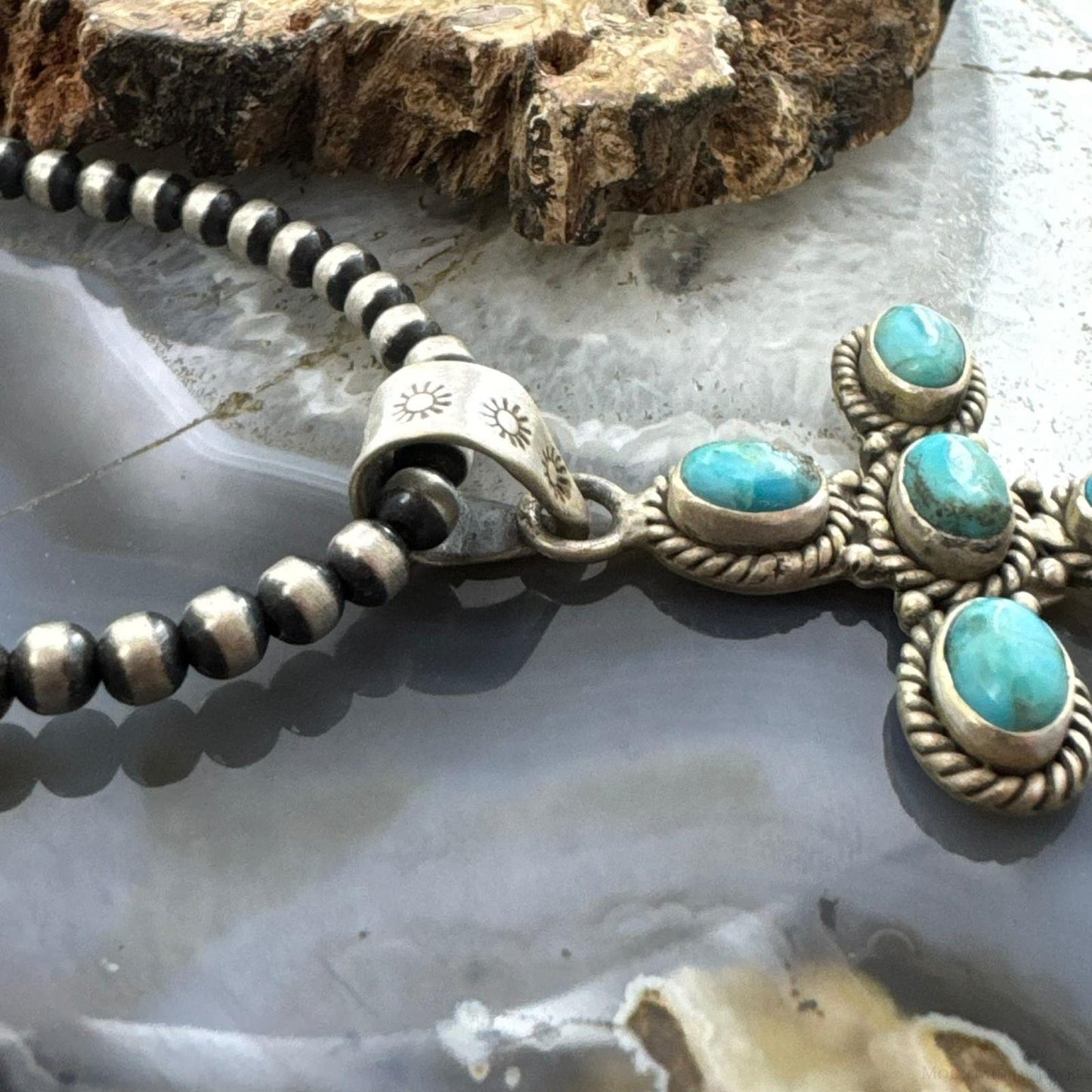 Sterling Silver Southwestern Style 6 Oval Turquoise Decorated Unisex Cross Pendant