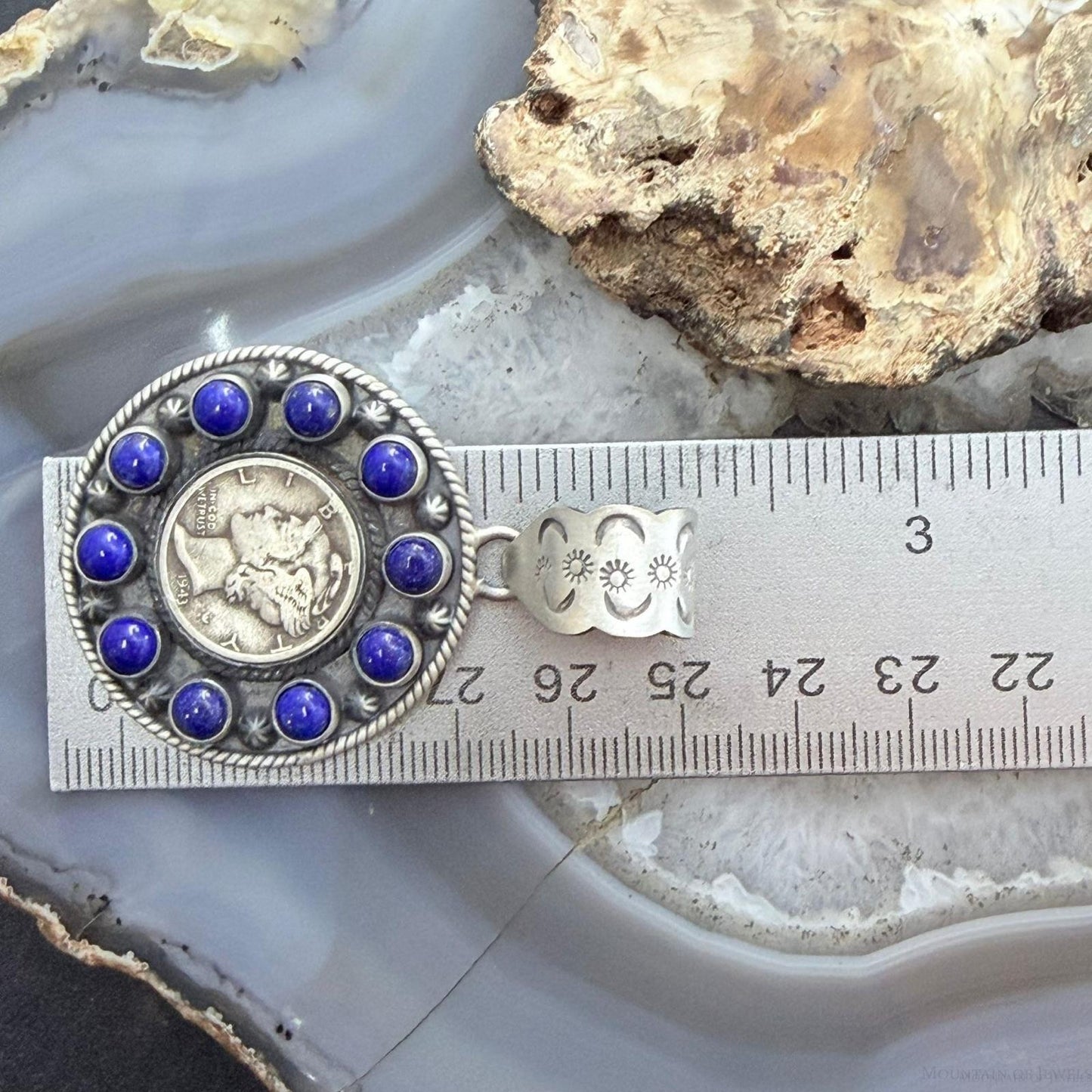 Genuine 1943 90% Silver Mercury Dime Coin w/Lapis Decorated Unisex Pendant #1