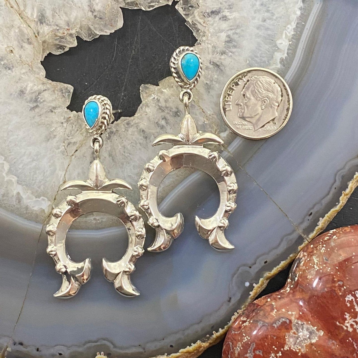 Native American Sterling Silver Turquoise Naja Drop Earrings For Women