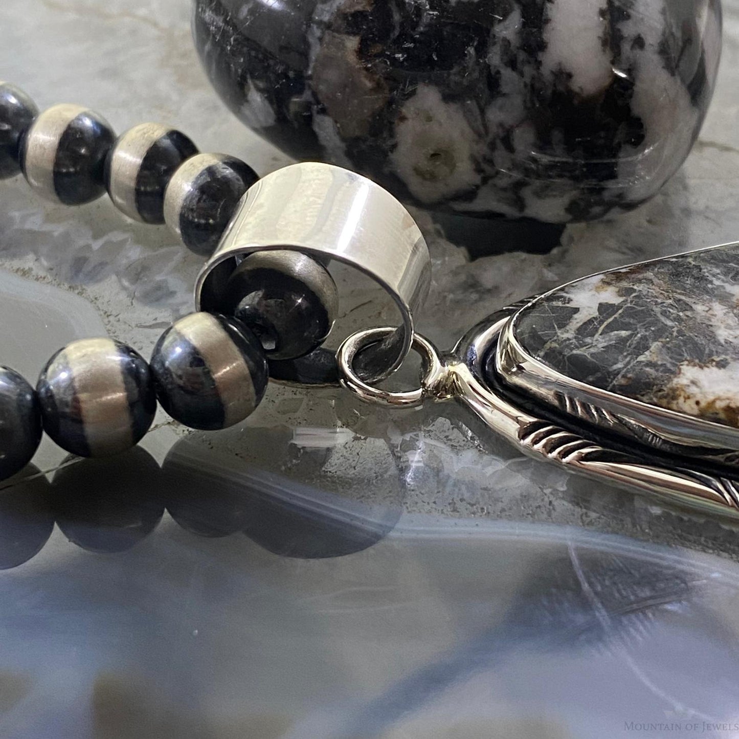 Native American Teardrop White Buffalo Sterling Silver Unisex Pendant