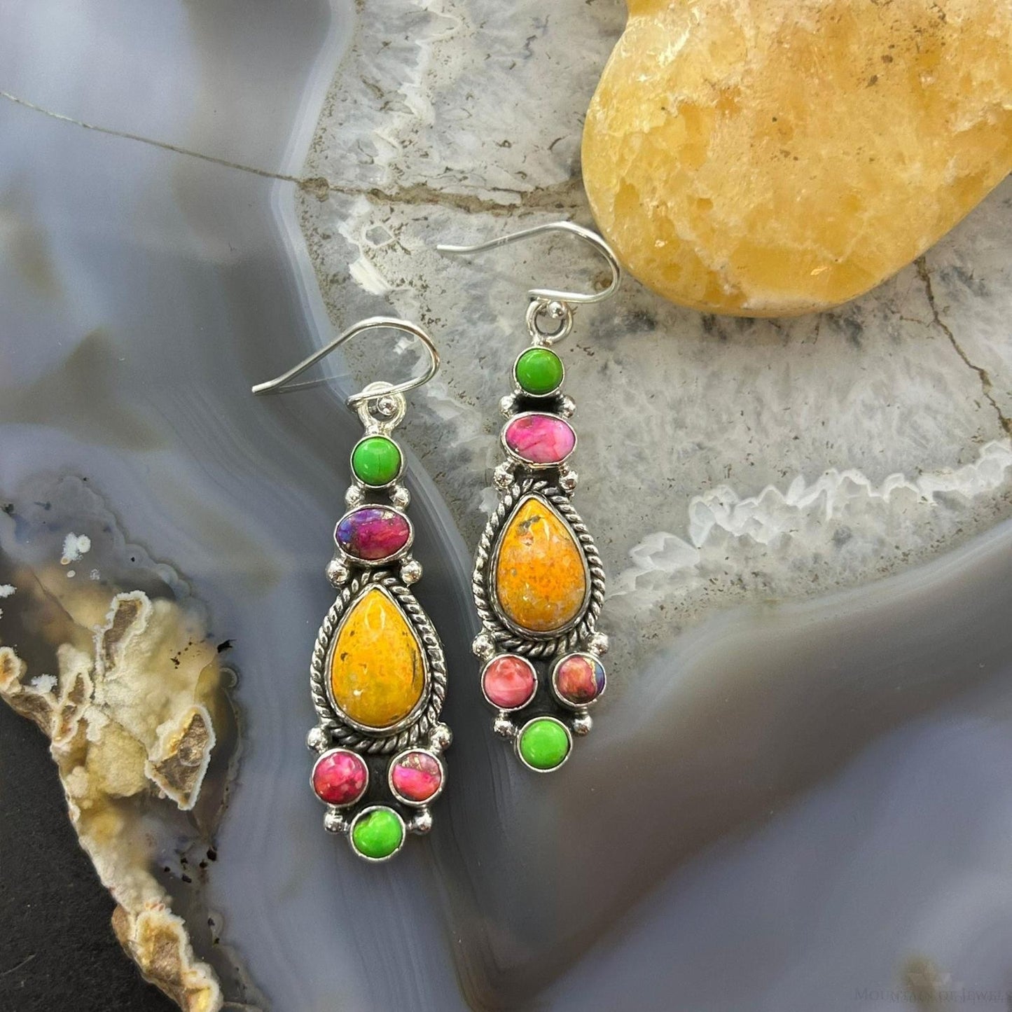 Sterling Silver Southwestern Style Multistone Dangle Earrings For Women #6