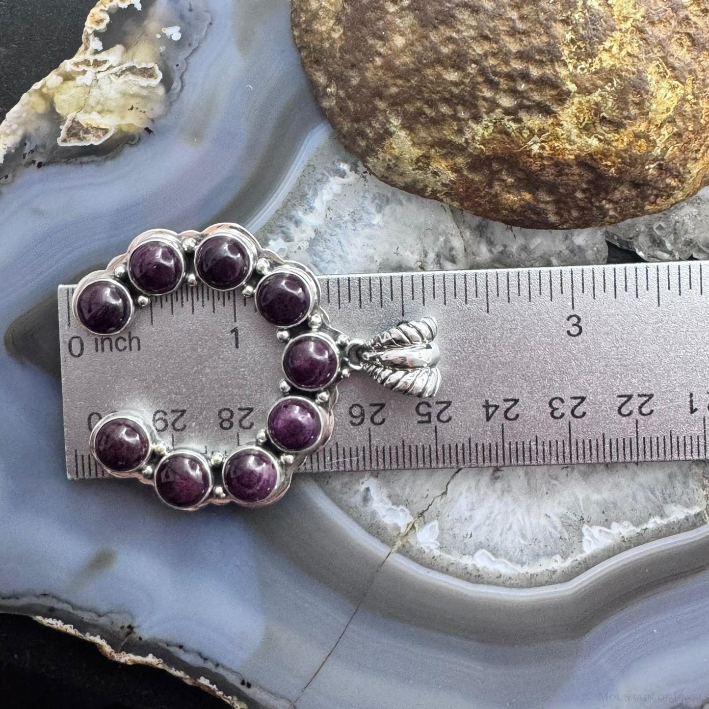 Native American Sterling Silver Rounded Purple Spiny Oyster Naja Pendant For Women