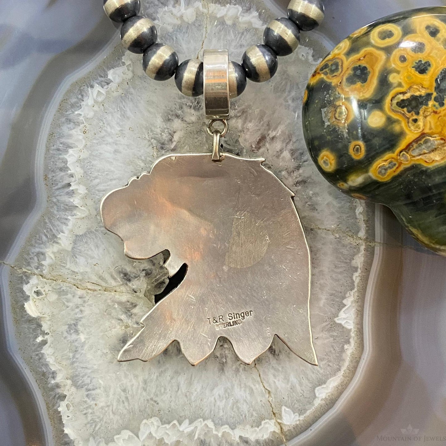 Tommy & Rosita Singer Sterling Silver Green Turquoise Overlay Eagle Pendant