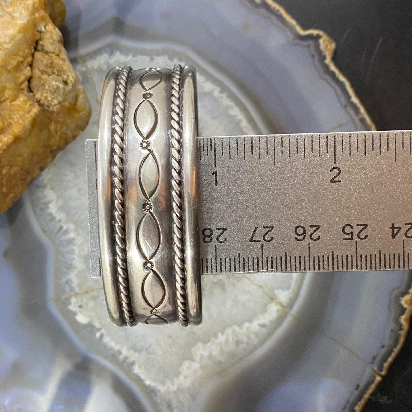 Vintage Native American Silver Stamped & Decorated Heavy Bracelet For Women