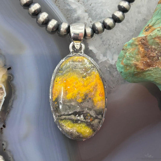 Sterling Silver Southwestern Style Oval Yellow Jasper Pendant For Women #1