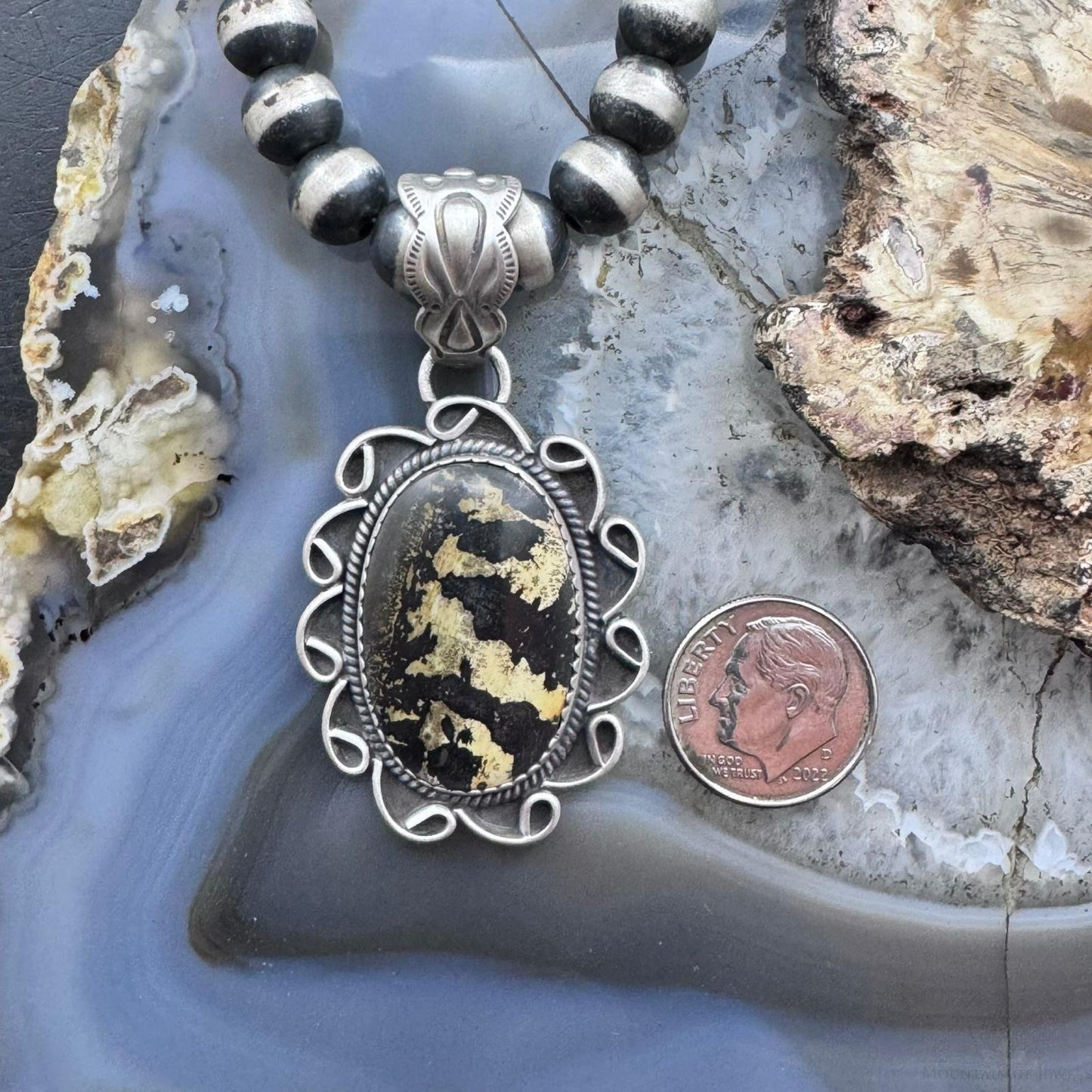Sterling Silver Southwestern Style Oval Leopard Jasper Decorated Pendant For Women