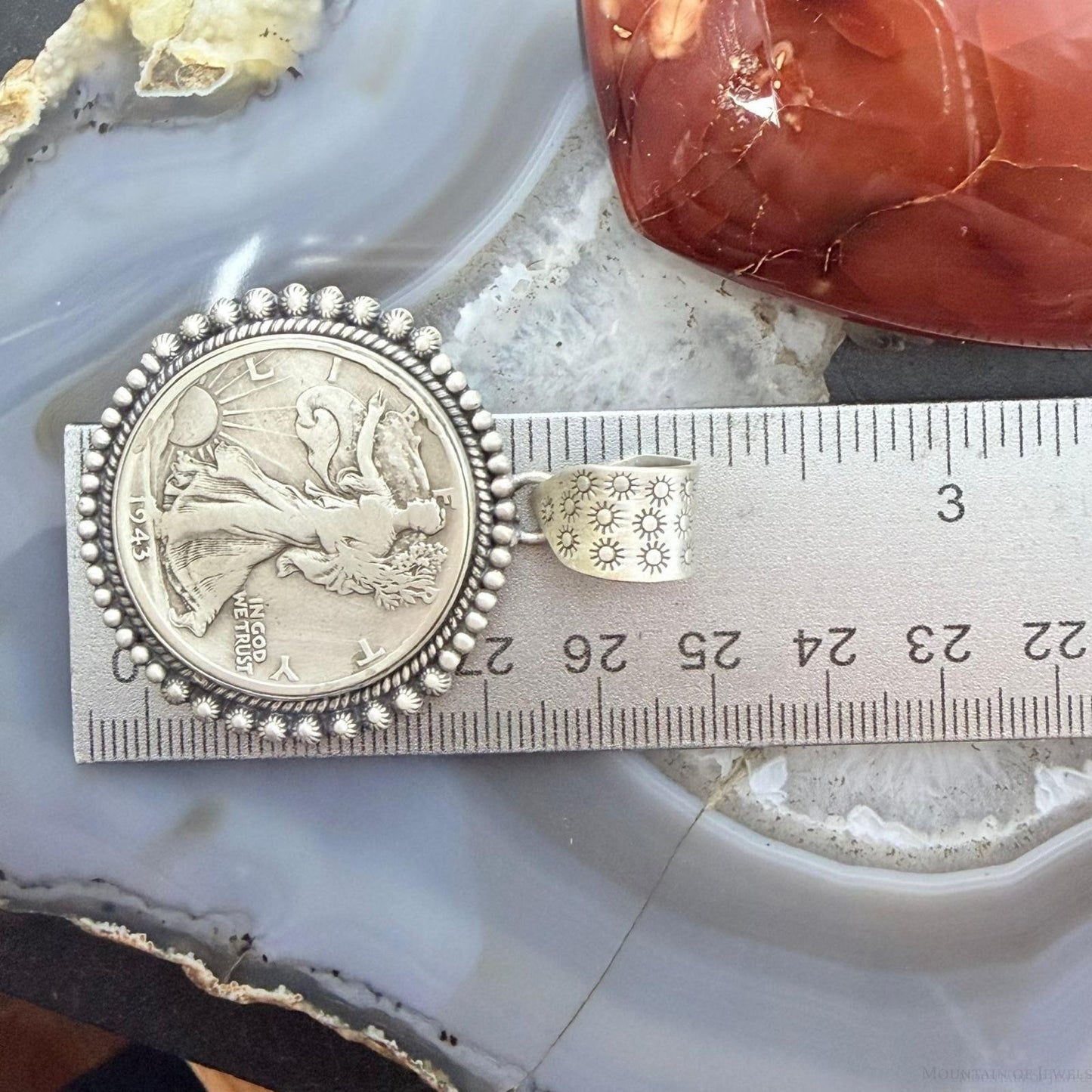 Genuine 90% Silver 1943 US Walking Liberty Half Dollar Decorated Unisex Pendant