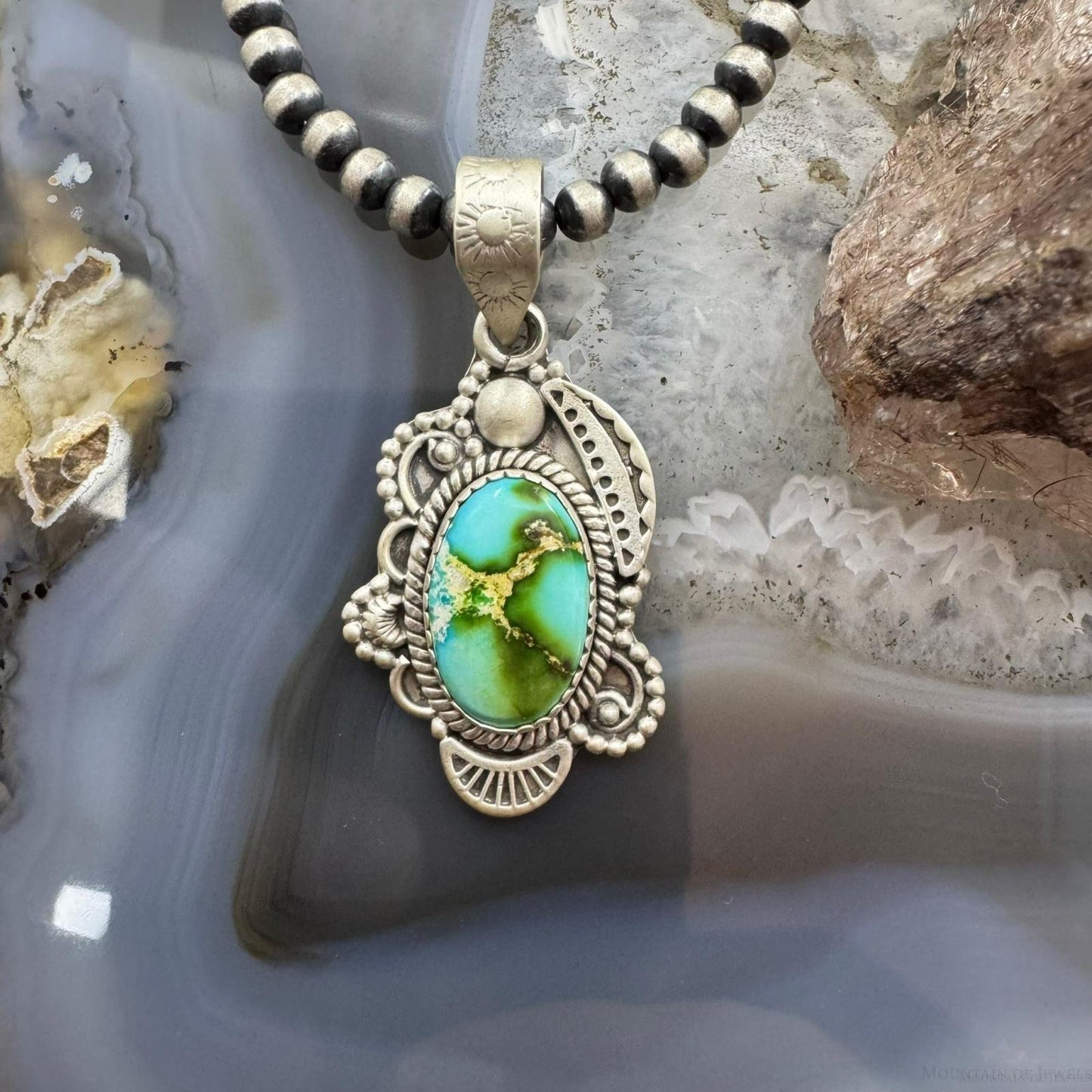 Sterling Silver Southwestern Style Oval Sonora Gold Turquoise Pendant For Women