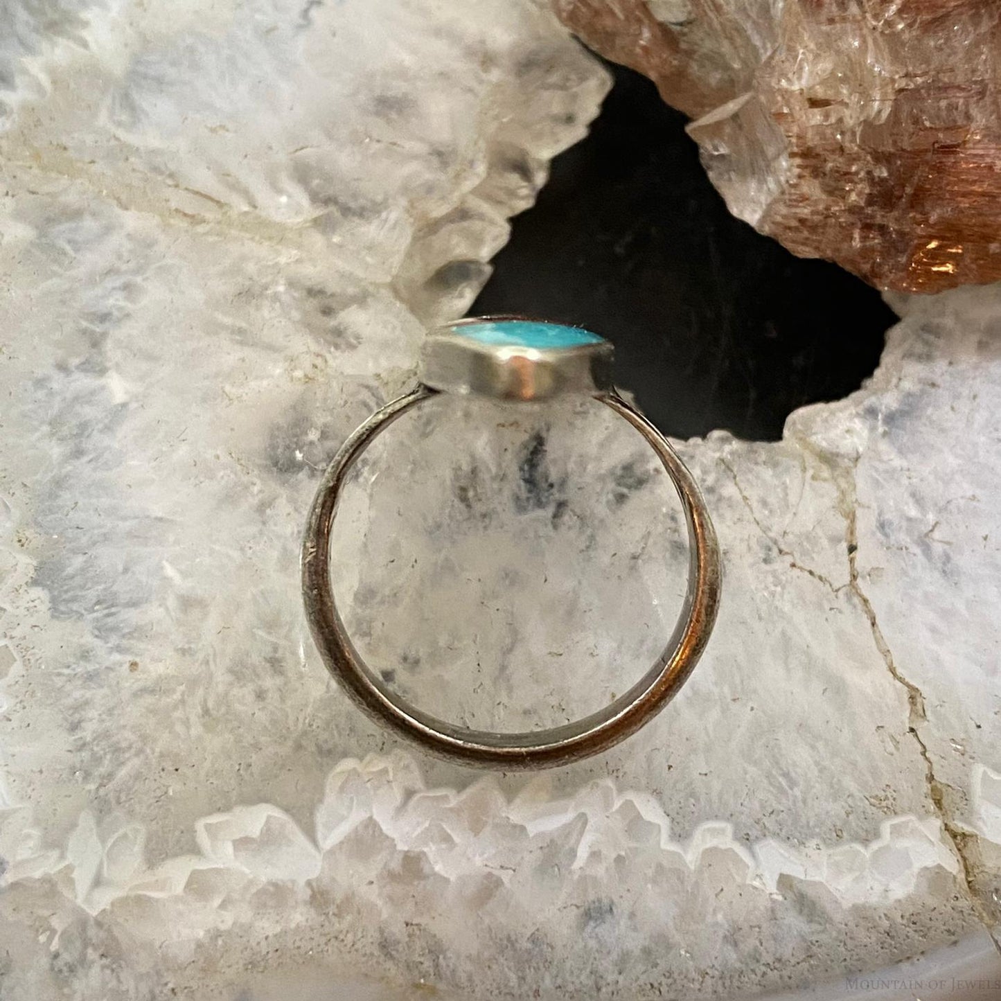 Vintage Native American Silver Marquise Multi Stone Channel Inlay Ring Size 7