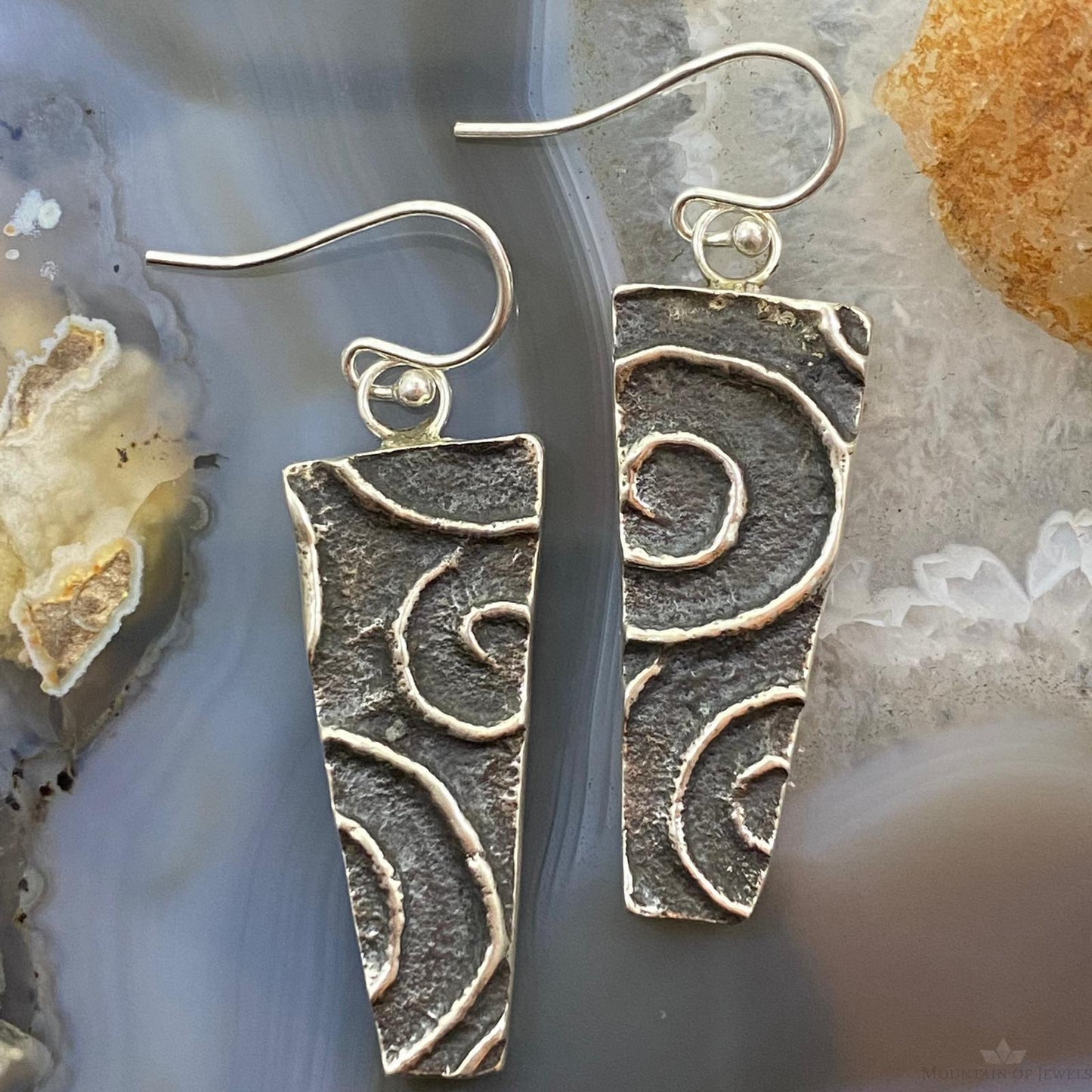 Cheyenne Custer Navajo Sterling Silver Tufa Cast Trapeze Earrings For Women #3