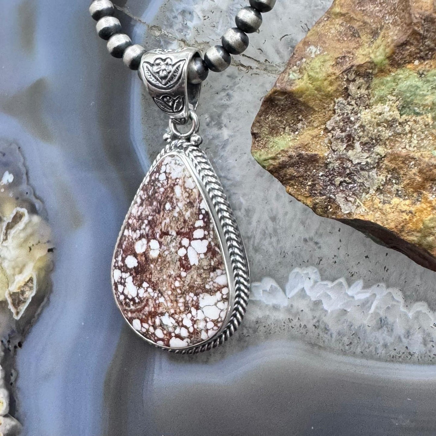 Native American Sterling Silver Teardrop Wild Horse Decorated Pendant For Women