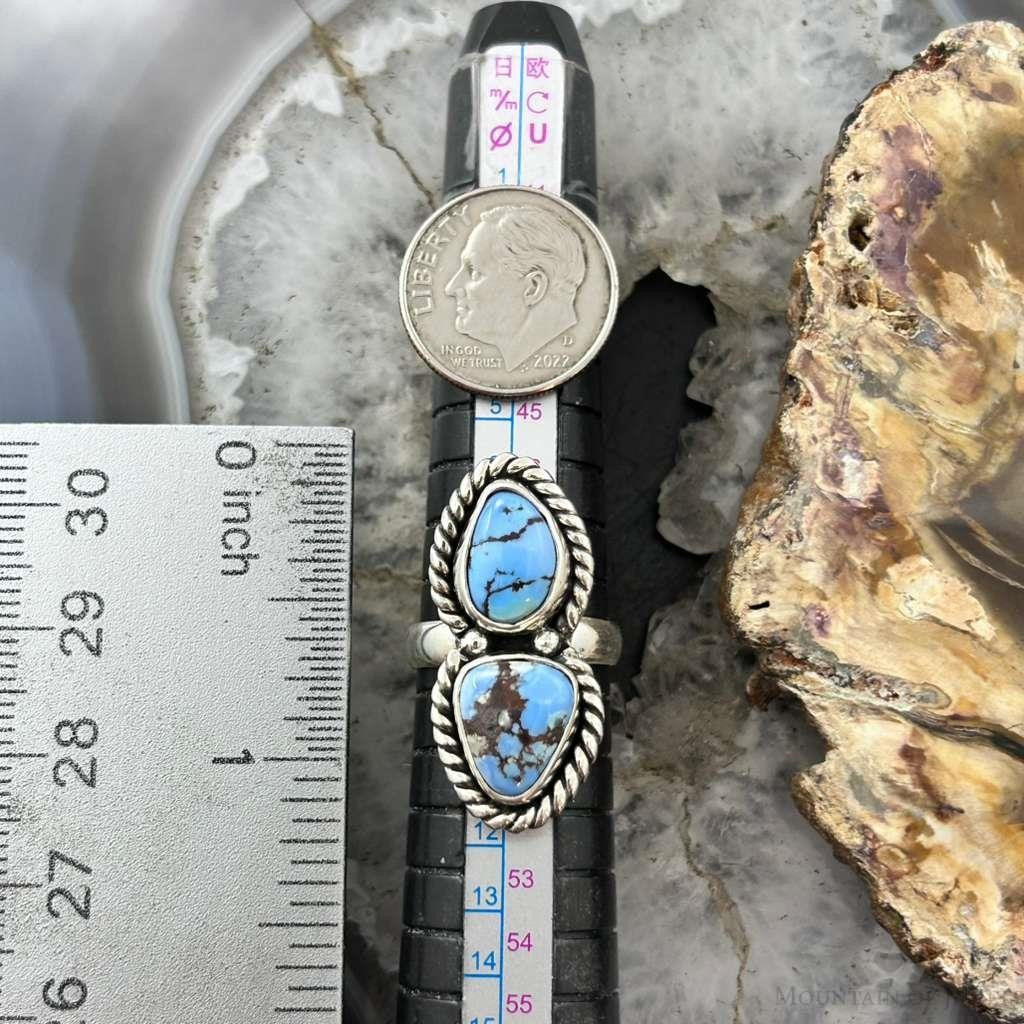 Sterling Silver Southwestern Style Double Golden Hill Turquoise Ring Size 5 For Women