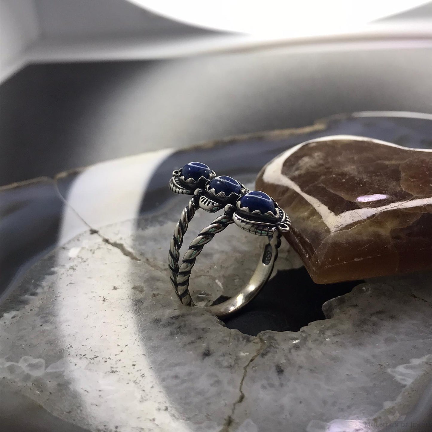 Carolyn Pollack Sterling Silver 3 Denim Lapis Decorated Ring Size 11 For Women