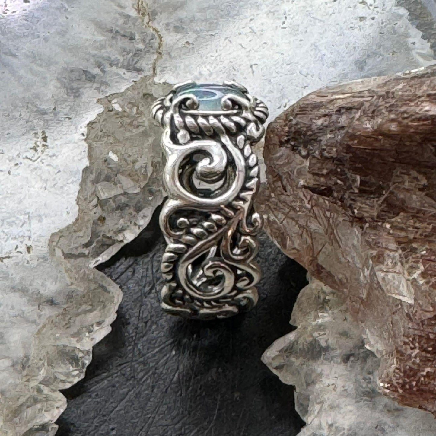 Carolyn Pollack Sterling Silver Oval Opal Decorated Ring For Women with Size Variety