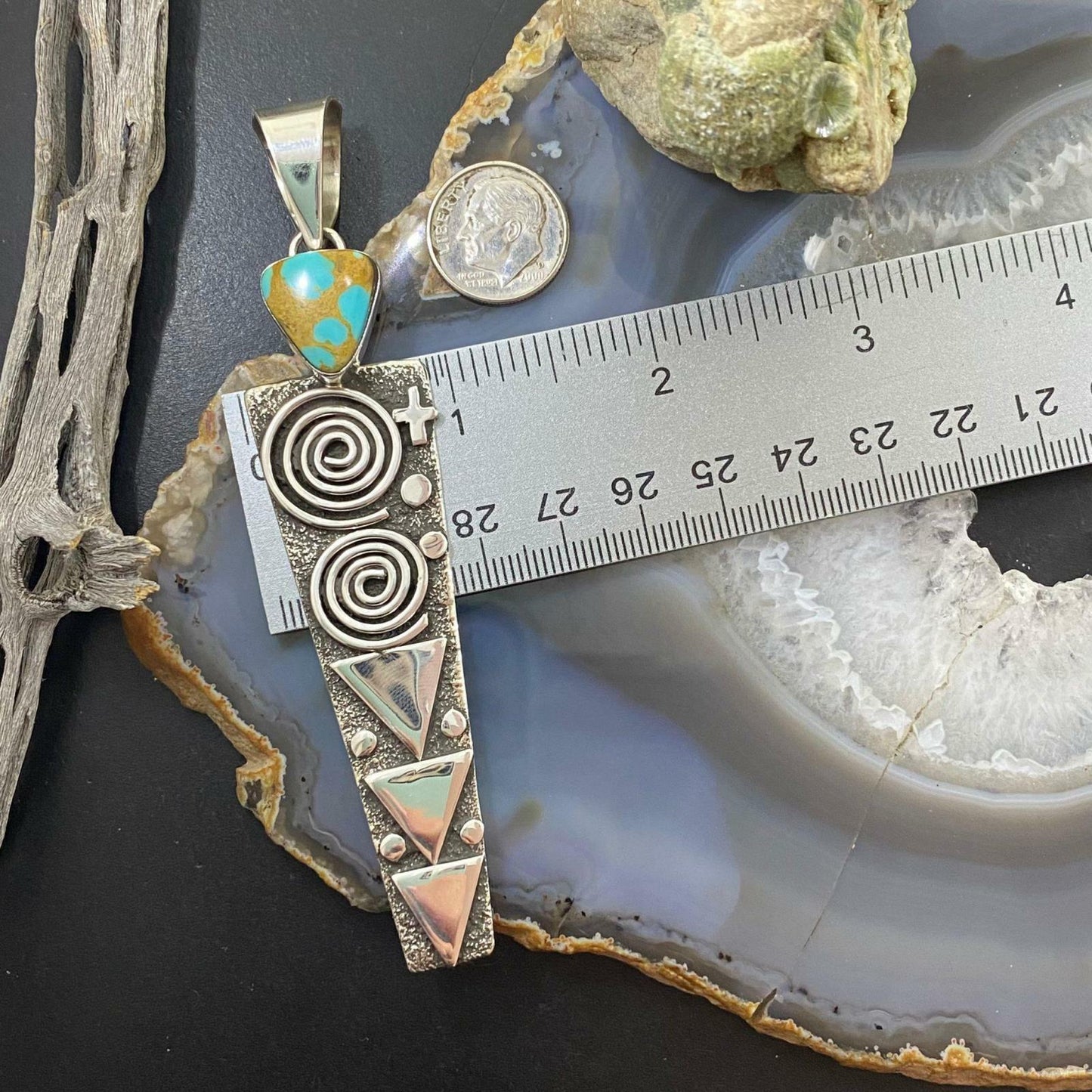 Alex Sanchez Sterling Silver Turquoise Petroglyph Long Pendant For Men