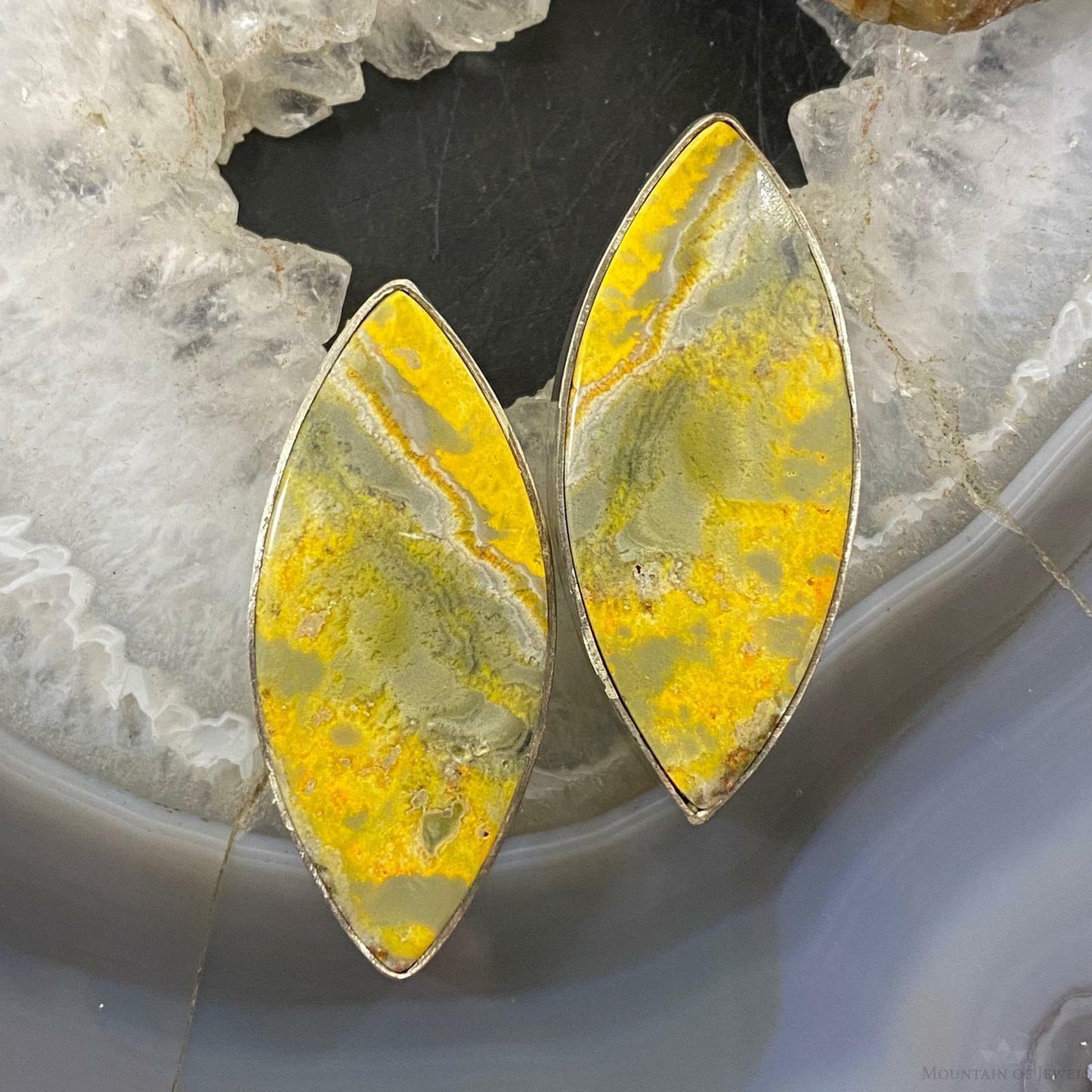 Native American Sterling Silver Marquise Bumblebee Jasper Post Earrings