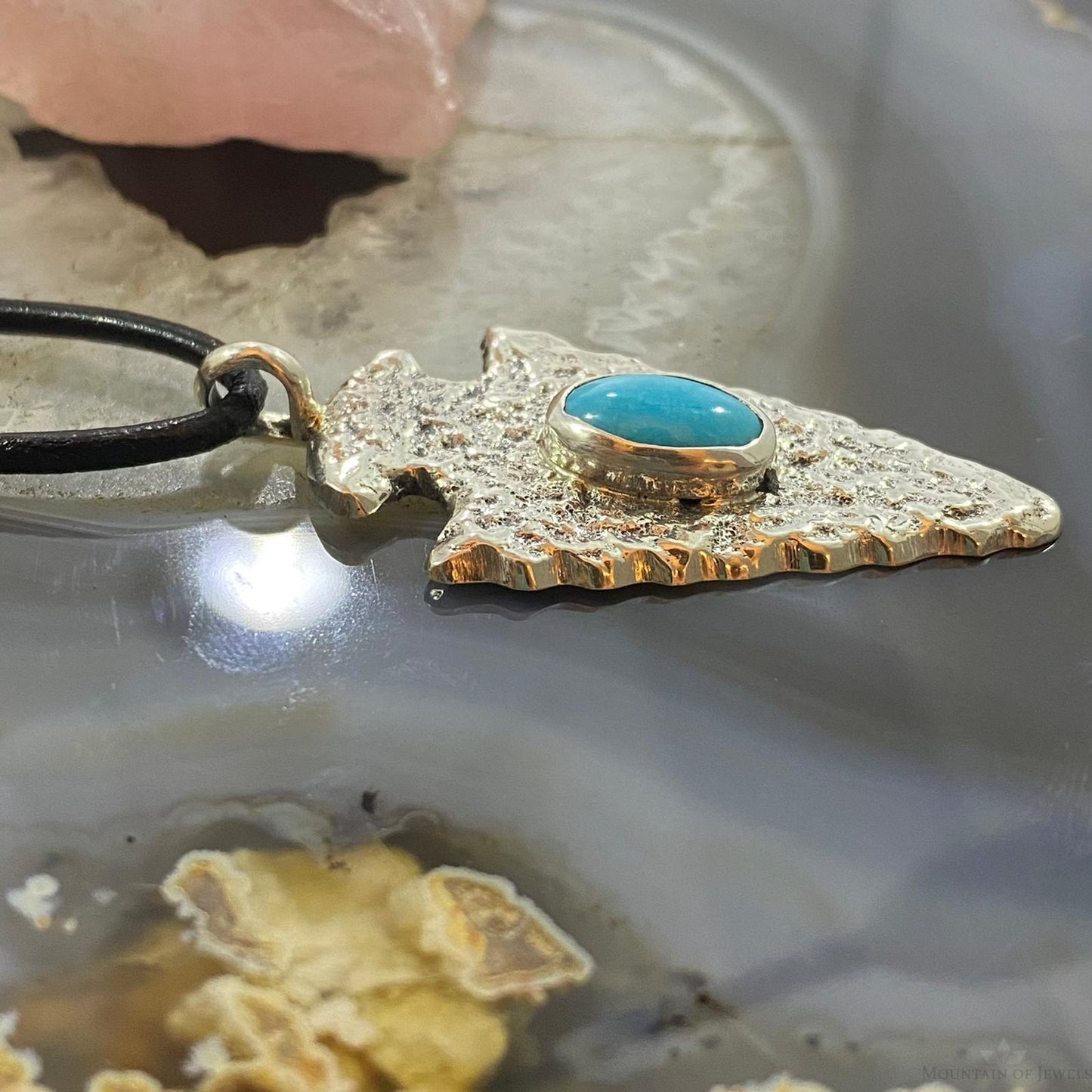 Gary Custer Navajo Sterling Silver Tufa Cast Turquoise Arrowhead Uni Pendant #3