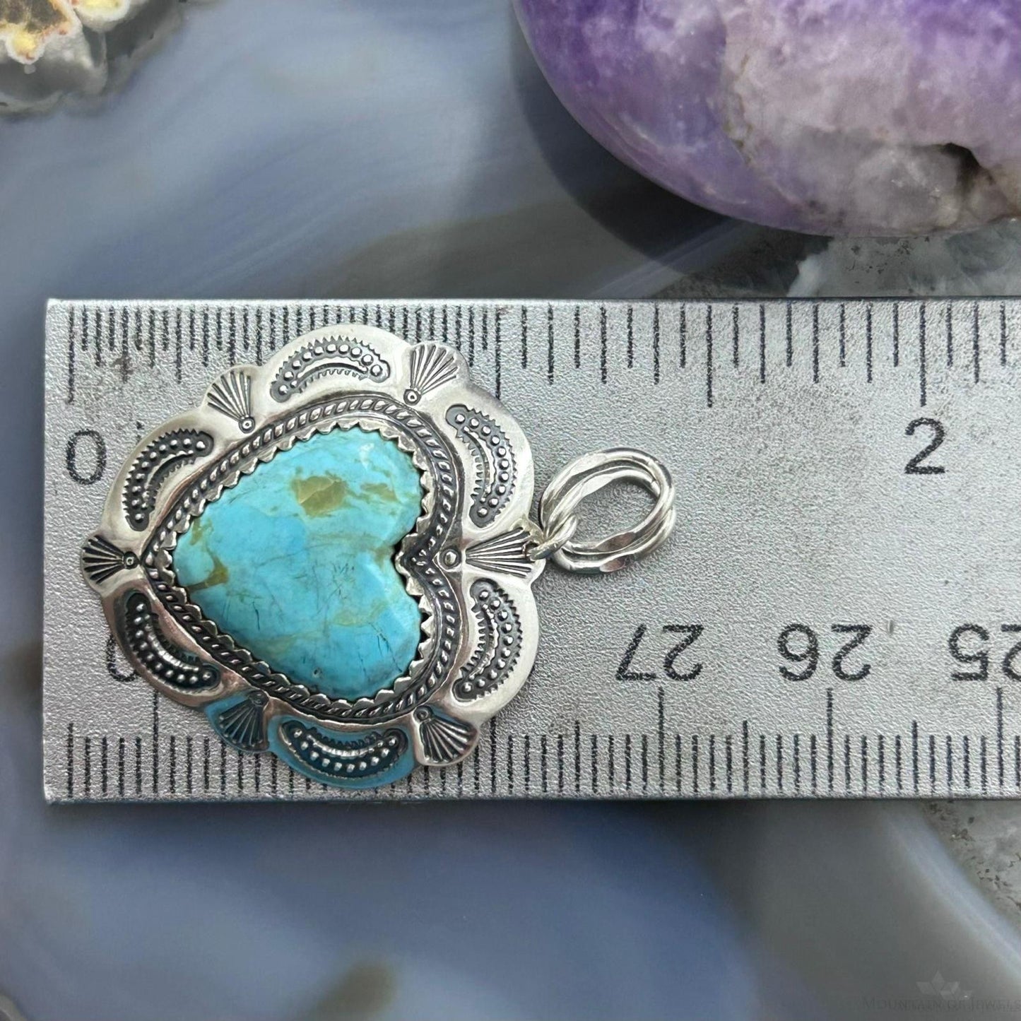 QT Quoc Sterling Silver Southwestern Style Turquoise Heart Pendant For Women