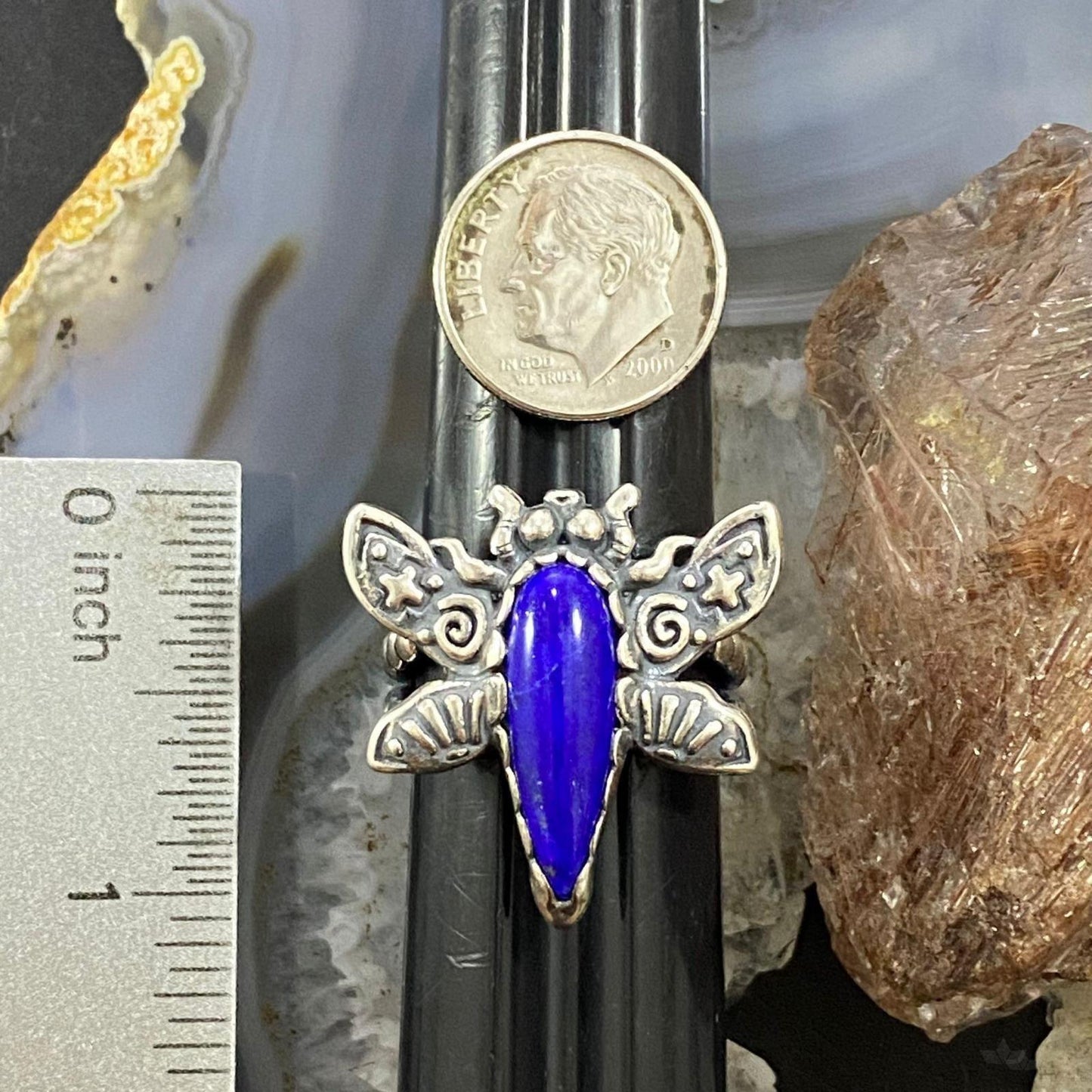 Carolyn Pollack Southwestern Style Sterling Silver Lapis Dragonfly Ring Size 9.25 & 10.25 For Women