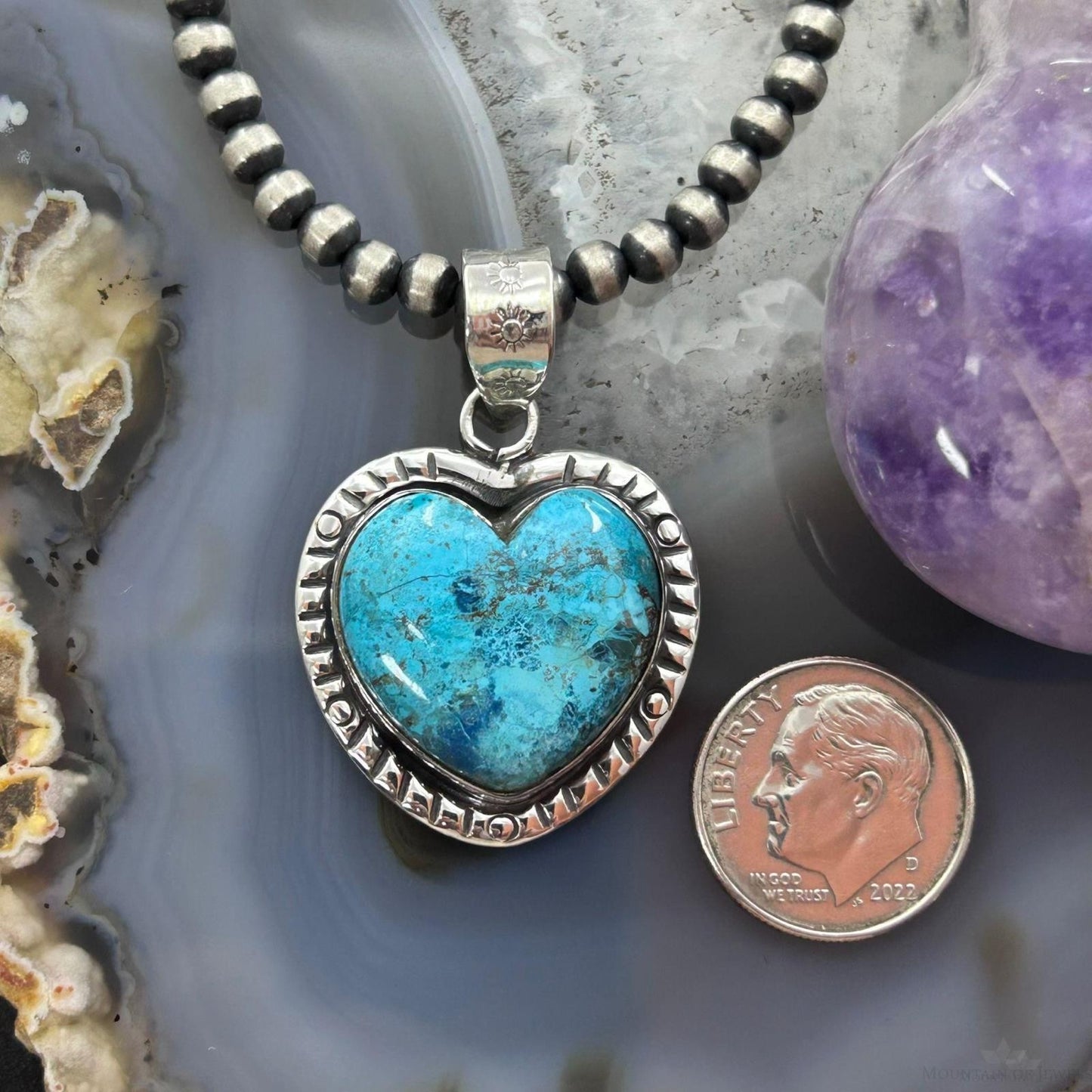 Sterling Silver Southwestern Style Chrysocolla Heart Shape Pendant For Women