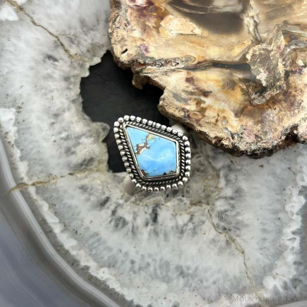 Sterling Silver Southwestern Style Kite Golden Hill Turquoise Adjustable Ring For Women