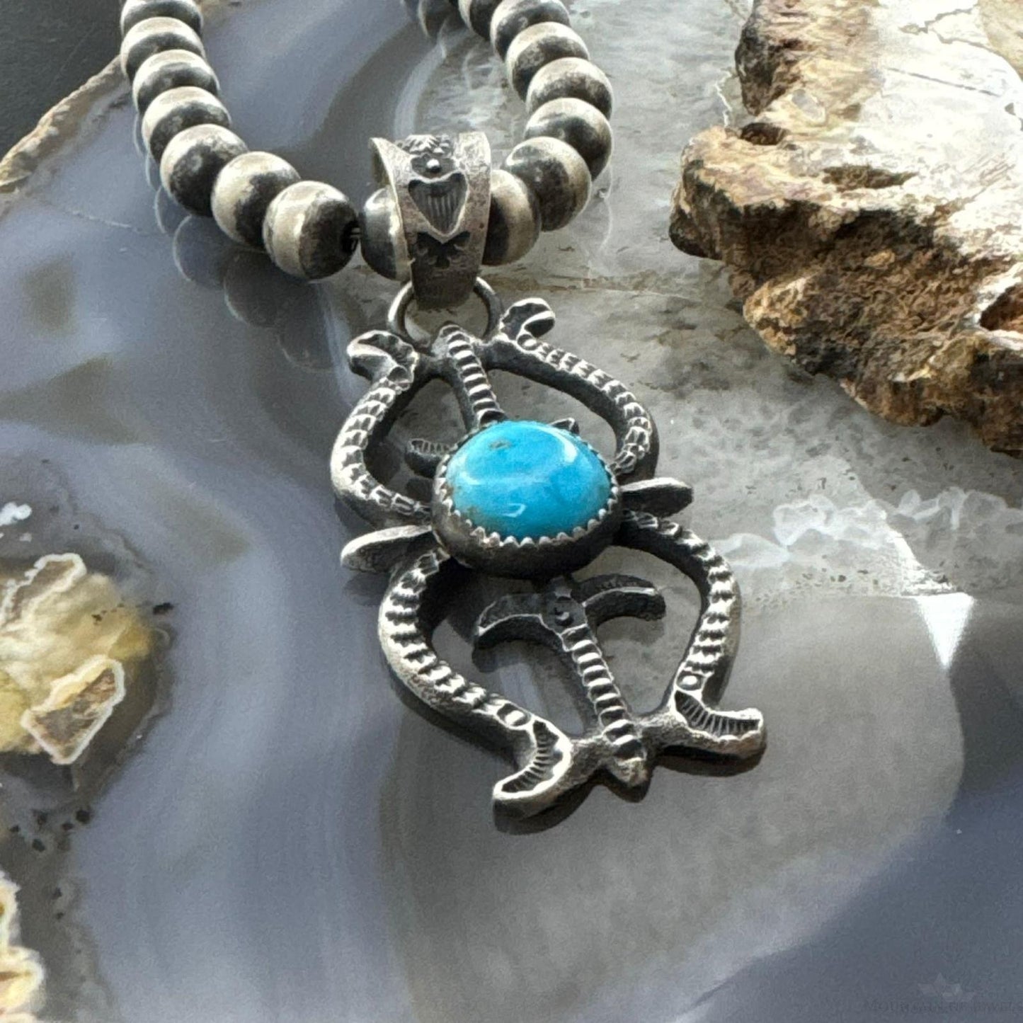 Eva & Linberg Billah Native American Sterling Silver Sandcast Turquoise Unisex Pendant