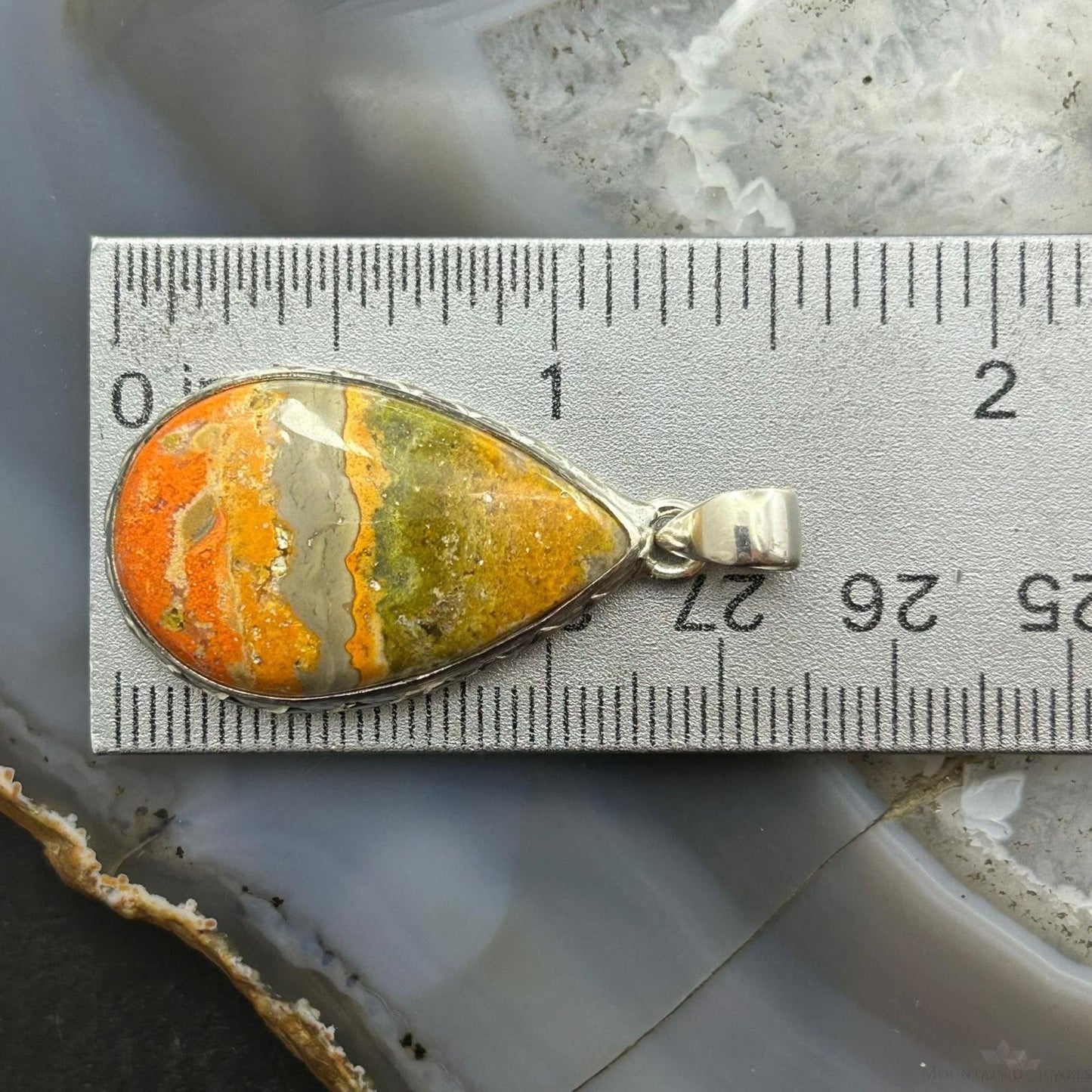Sterling Southwestern Style Wide Teardrop Bumblebee Jasper Decorated Pendant
