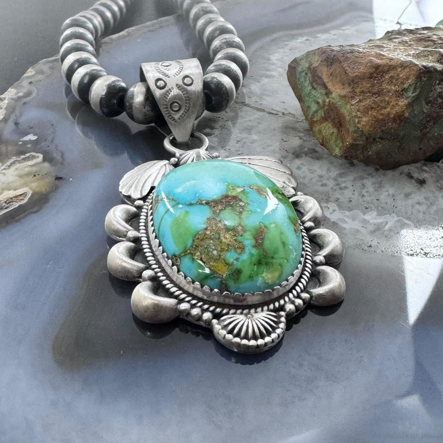 Sterling Silver Southwestern Style Chubby High Grade Sonora Gold Turquoise Pendant For Women