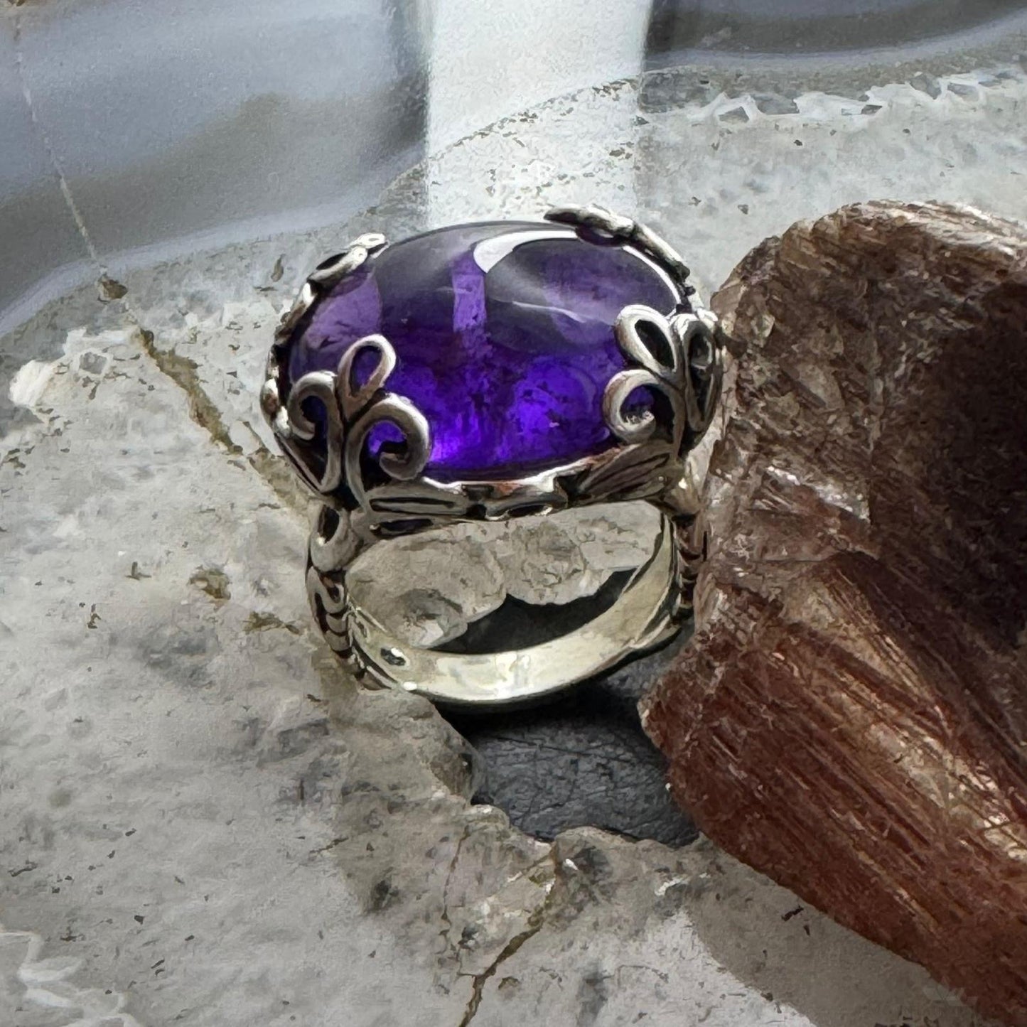 Carolyn Pollack Southwestern Style Sterling Silver Oval Amethyst Ring Size 7 For Women