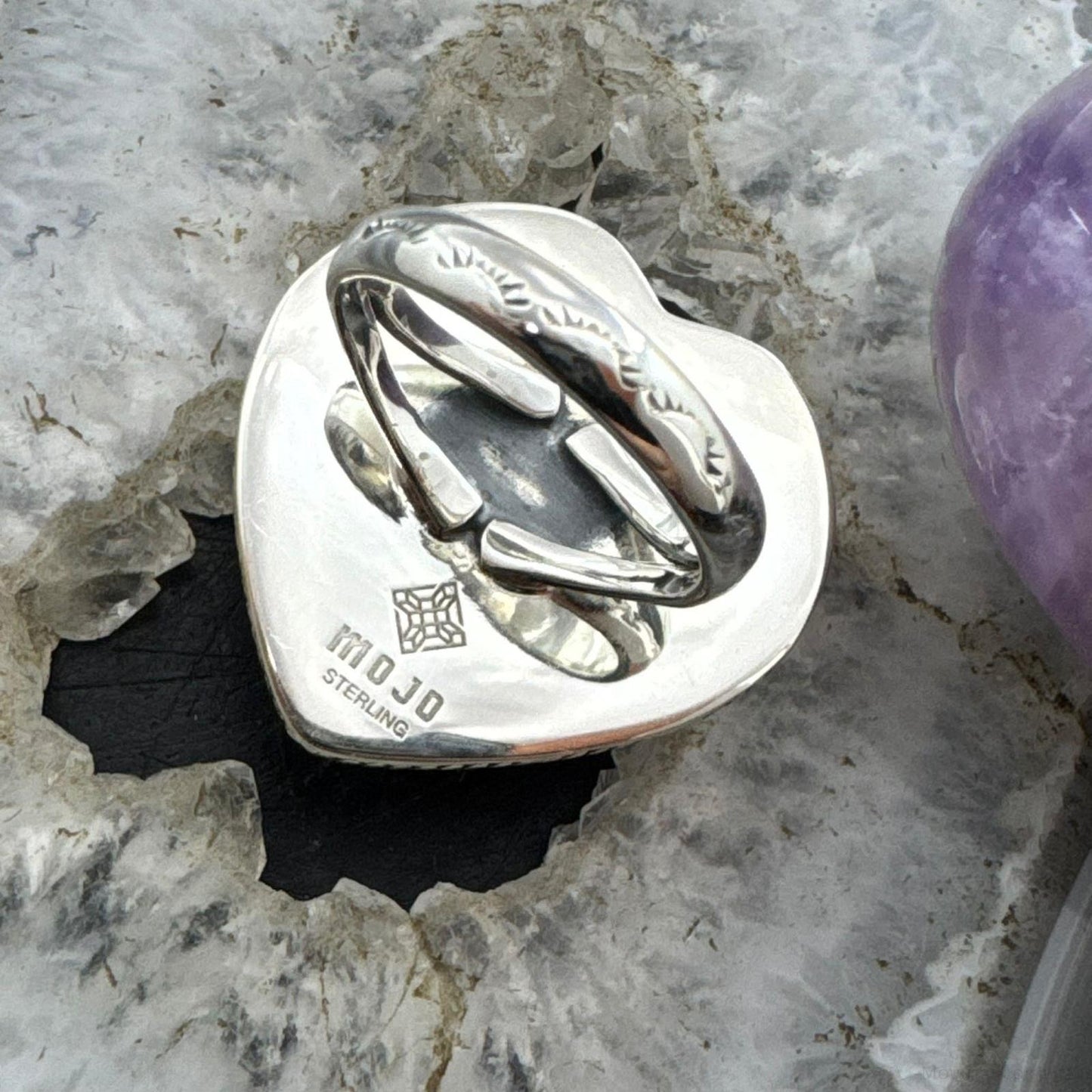 Sterling Silver Southwestern Style Pink Quartz Heart Ring For Women