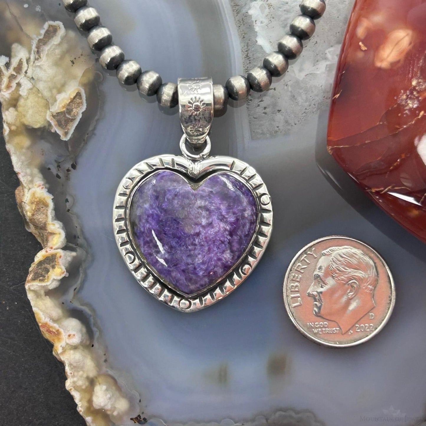 Sterling Silver Southwestern Style Charoite Decorated Heart Pendant For Women