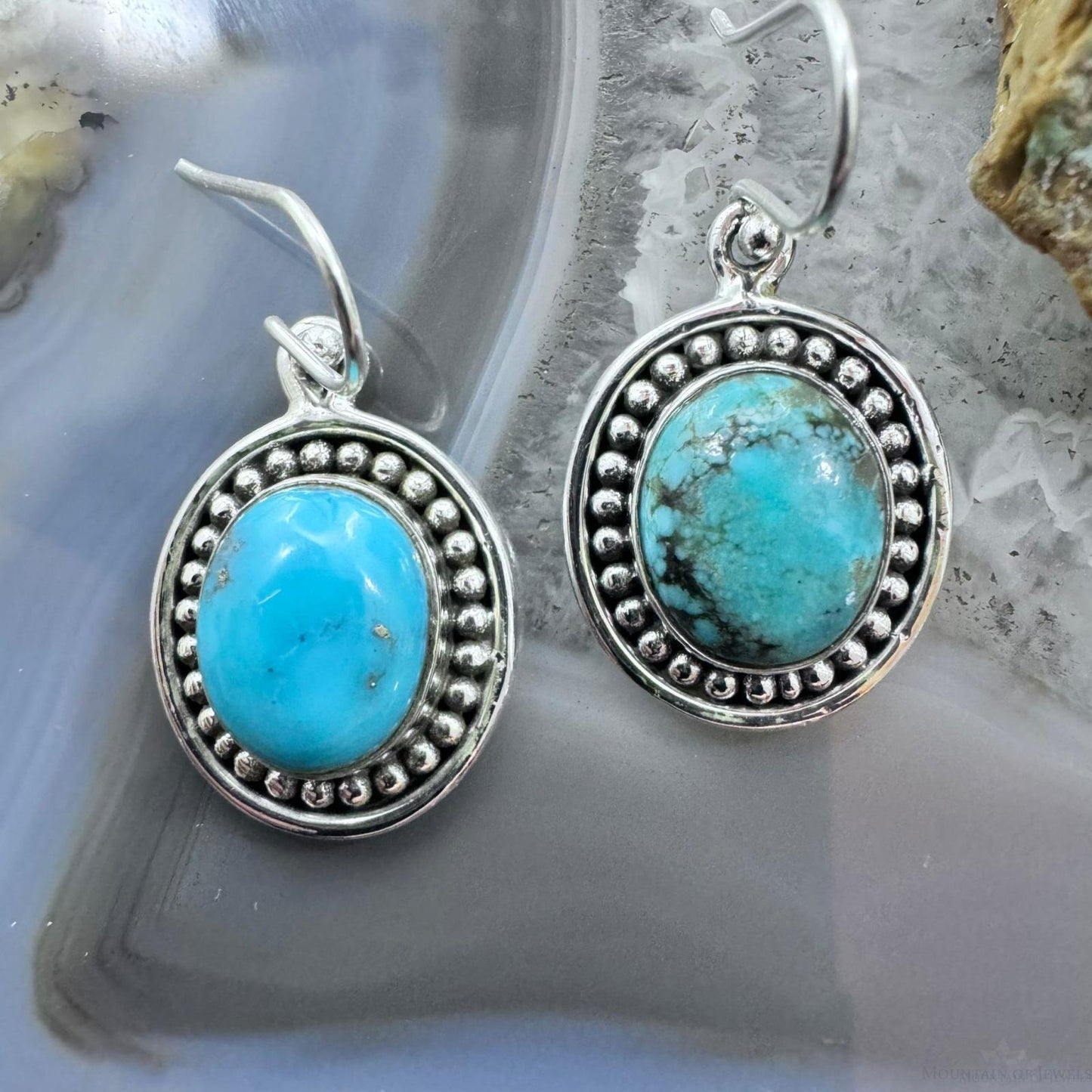 Sterling Silver Southwestern Style Oval Turquoise Dangle Earrings For Women