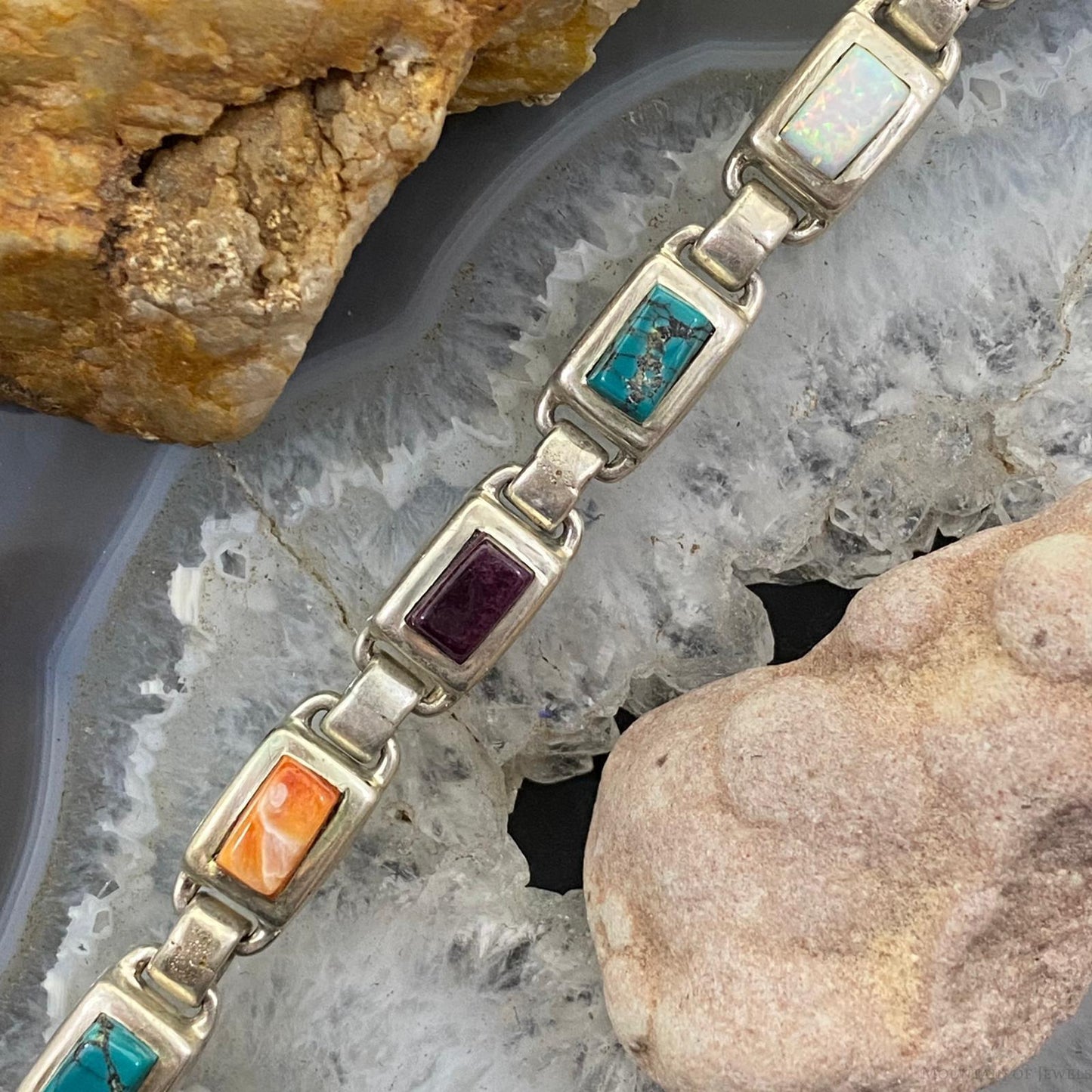 Christine Wolf Sterling Silver Double Side Multi-Stone Link Bracelet For Women