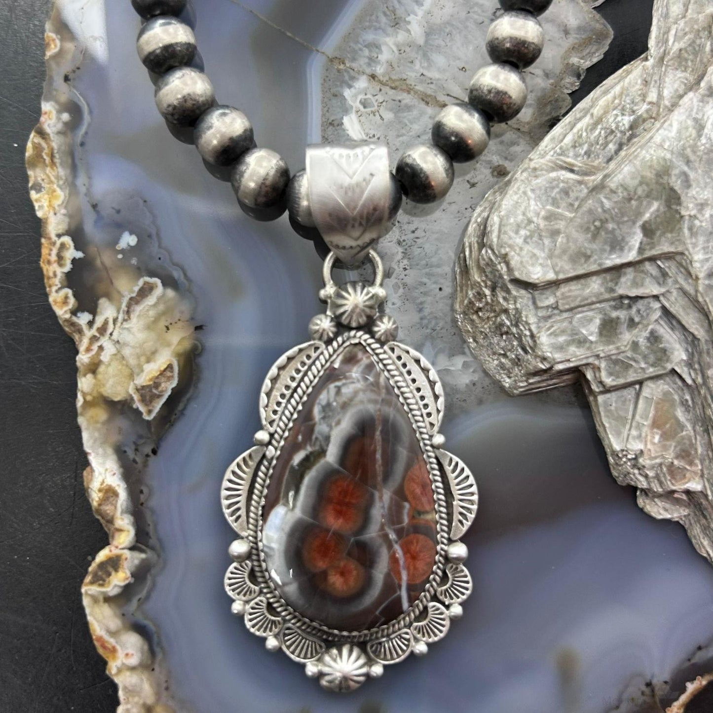 Sterling Silver Southwestern Style Teardrop Peanut Obsidian Pendant For Women
