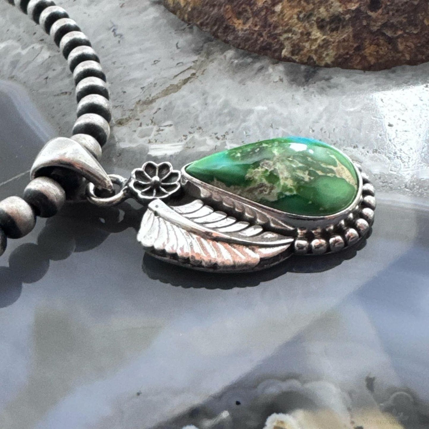Sterling Silver Southwestern Style Sonora Gold Turquoise Leaf Decorated Pendant For Women