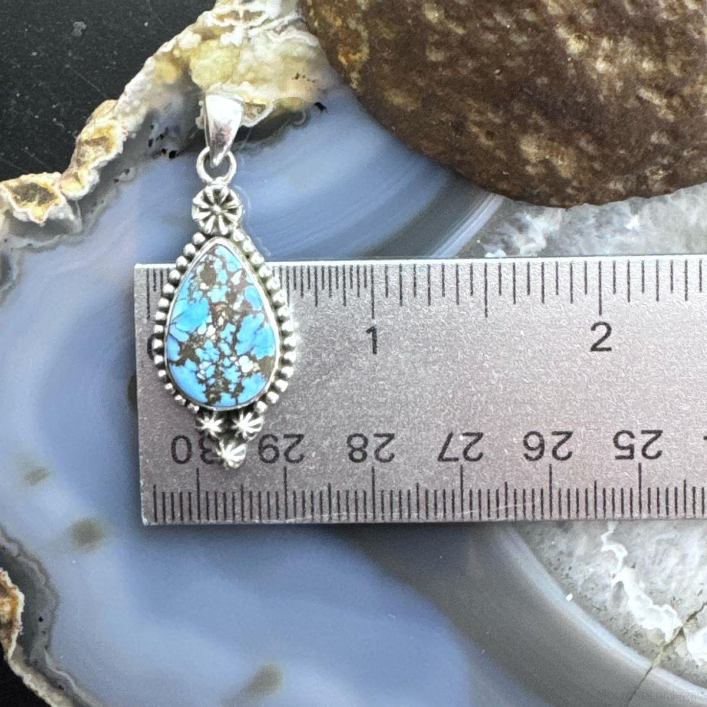 Sterling Silver Southwestern Style Teardrop Golden Hill Turquoise Decorated Pendant For Women