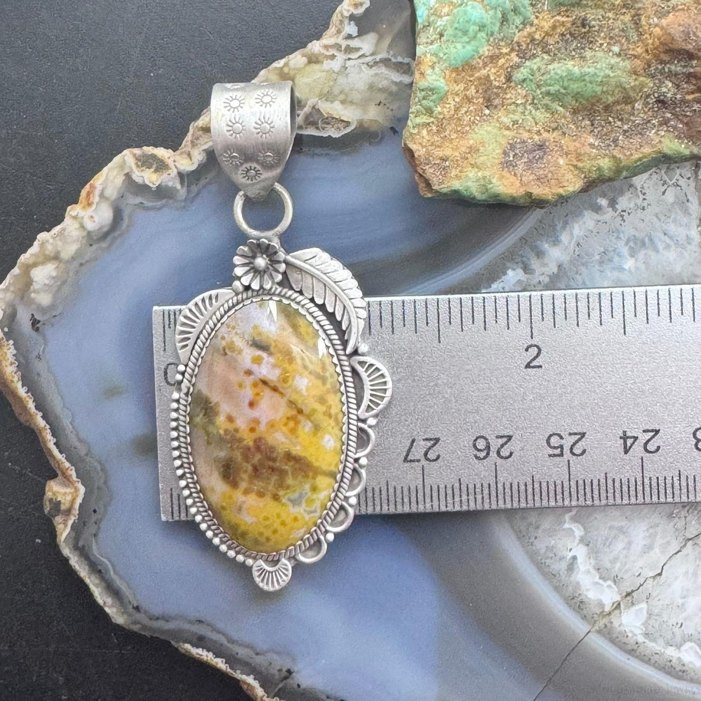 Sterling Silver Southwestern Style Oval River Jasper Decorated Pendant For Women