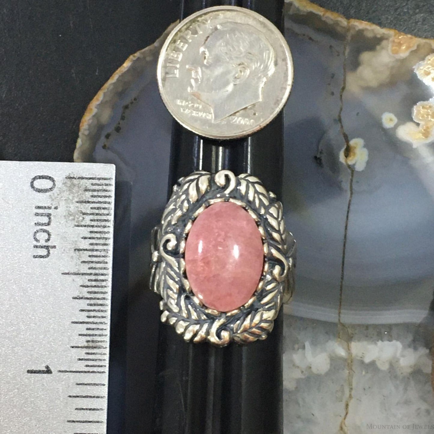Carolyn Pollack Vintage Sterling Silver Oval Rhodonite Decorated Ring For Women