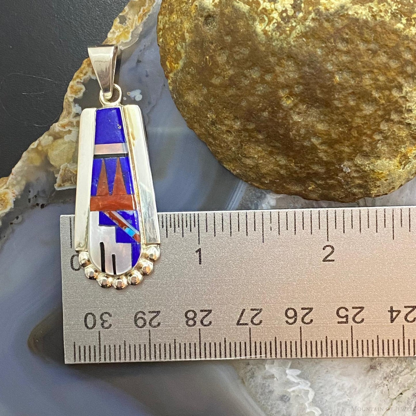 Raylan & Patty Edaakie Zuni Sterling Silver Lapis & MOP Inlay Pendant For Women