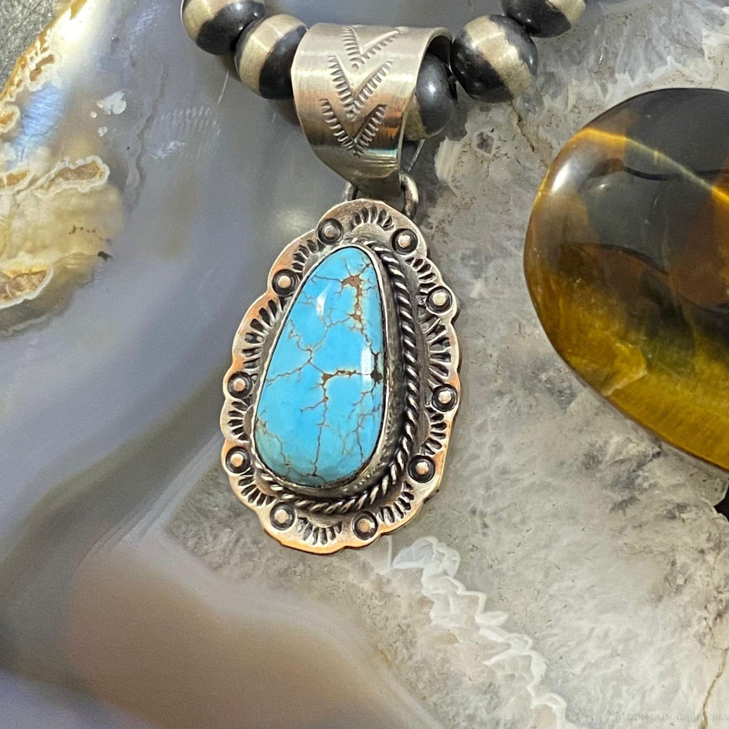 Tim Vanderver Sterling Teardrop Kingman Turquoise Decorated Pendant For Women