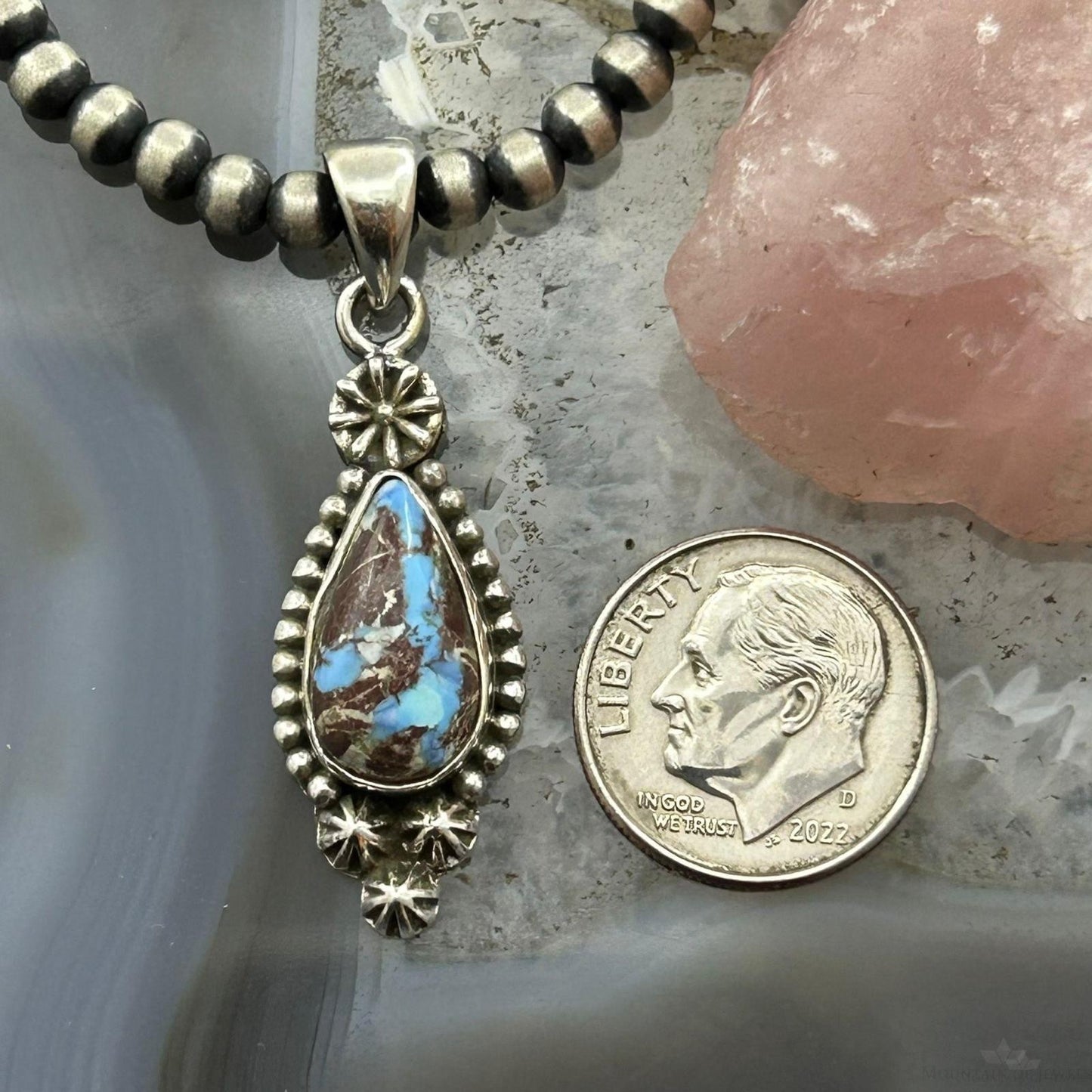 Sterling Silver Southwestern Style Teardrop Golden Hill Turquoise Pendant For Women