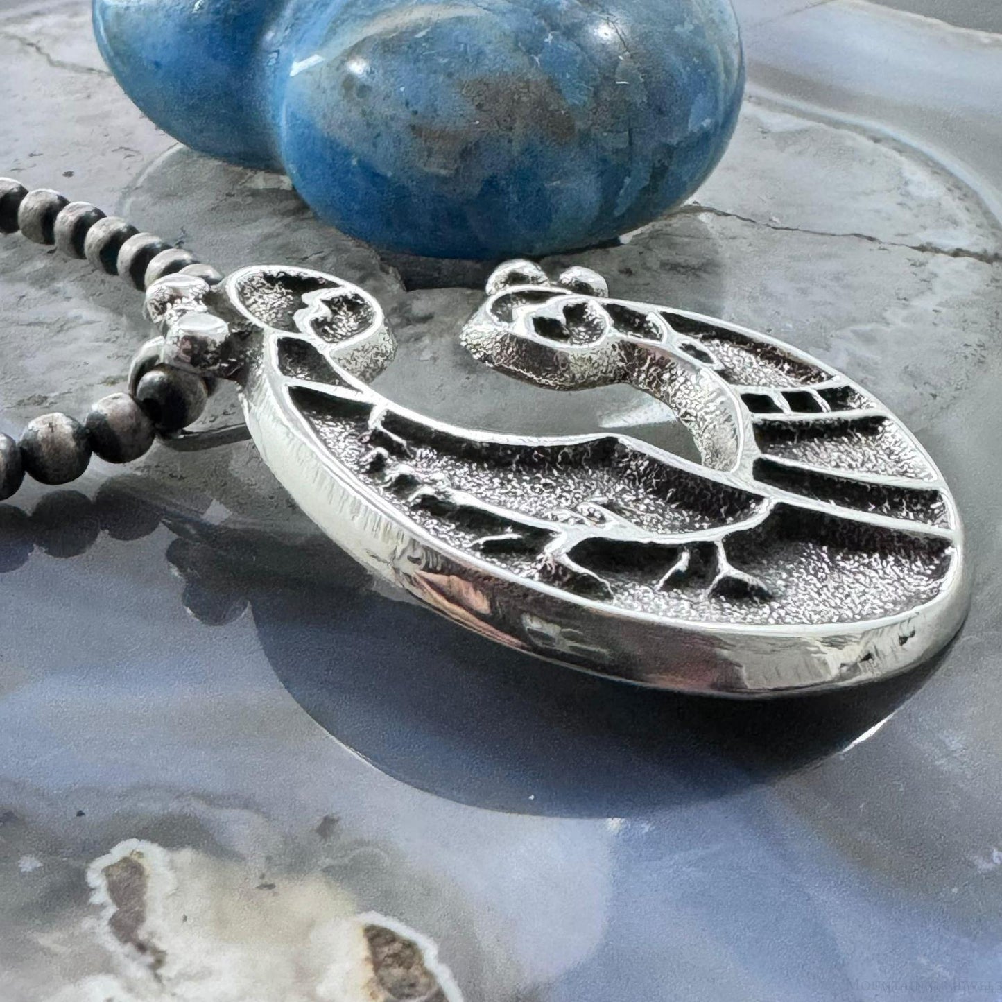 Gary Custer Native American Navajo Sterling Silver Tufa Cast Mother & Child Pendant For Women