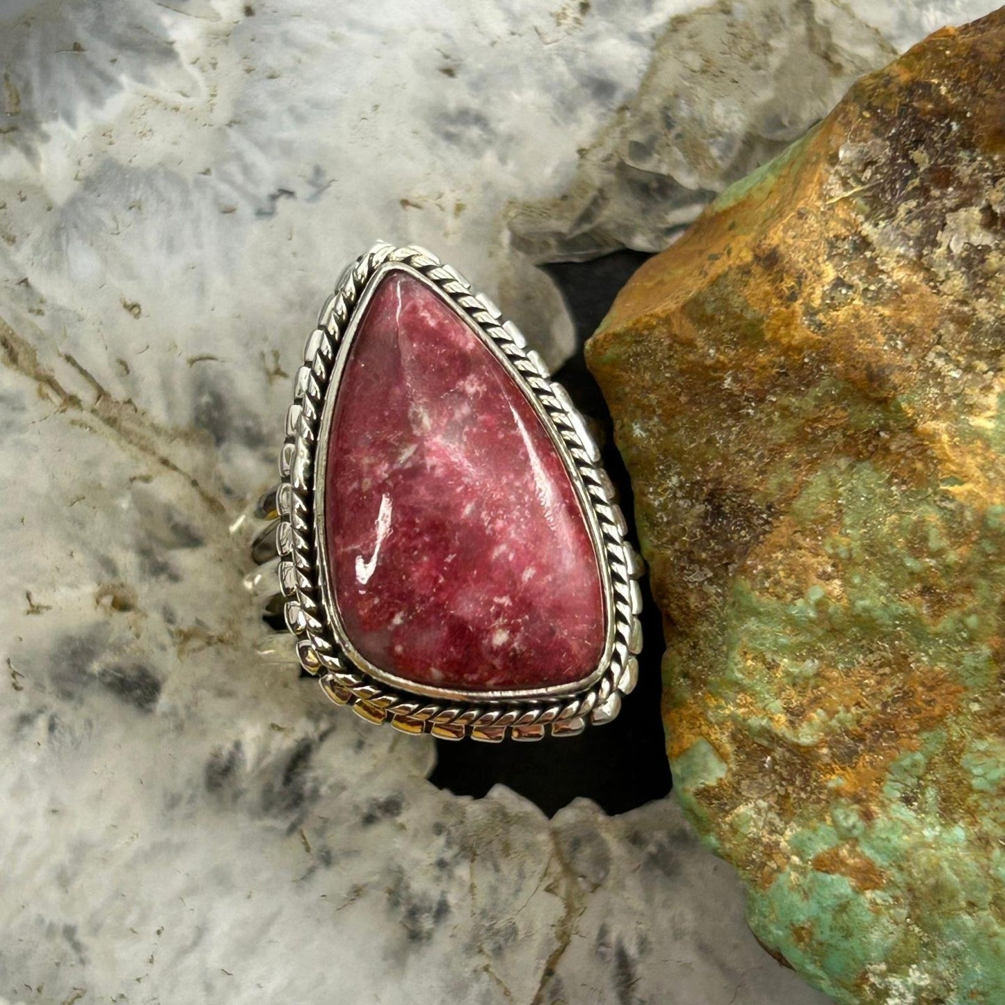 Sterling Silver Southwestern Style Triangle Thulite Split Shank Ring Size 8 For Women