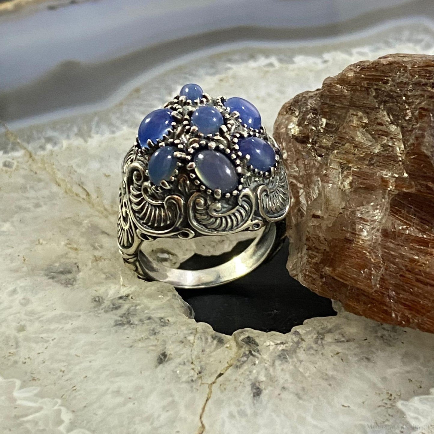 Carolyn Pollack Sterling Silver 7 Tanzanite Decorated Cluster Ring For Women