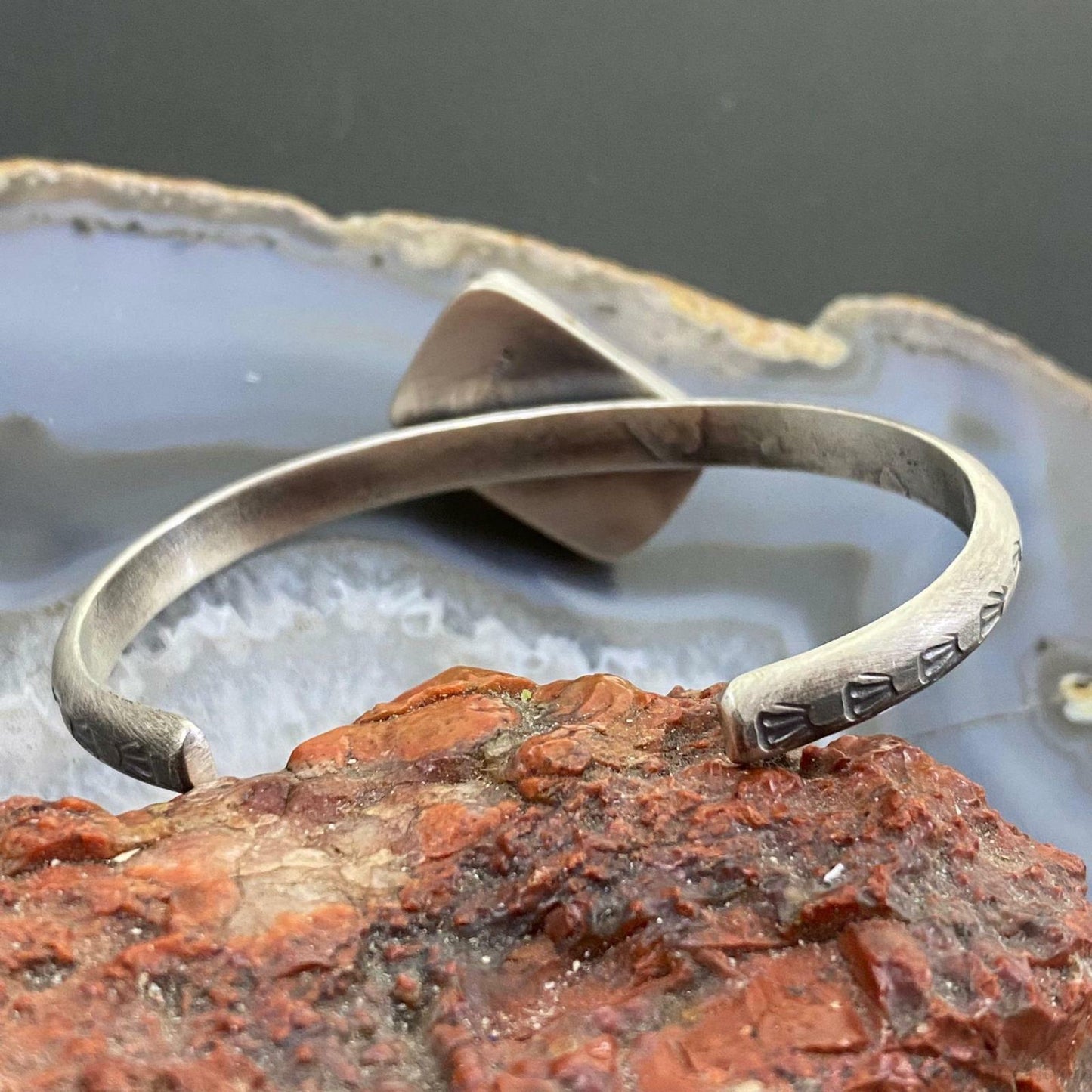 Native American Sterling Silver Rectangle Spiny Oyster Slim Bracelet For Women