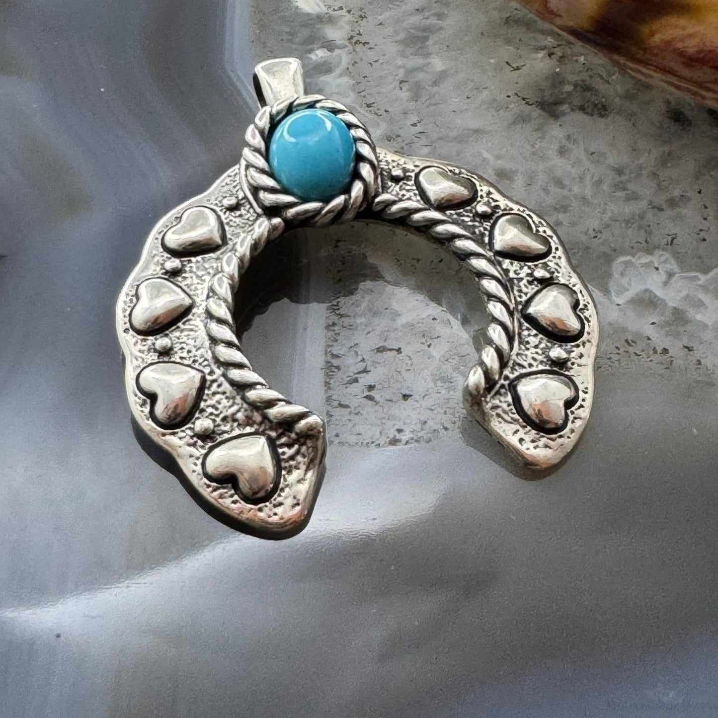 Carolyn Pollack Sterling Silver Turquoise Decorated Heart Naja Pendant For Women