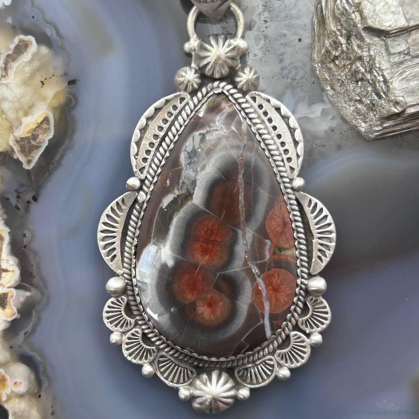 Sterling Silver Southwestern Style Teardrop Peanut Obsidian Pendant For Women
